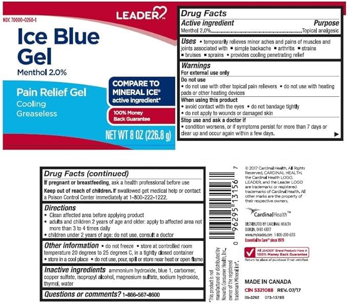 Leader Mineral Ice Blue Gel, Menthol 2%, Pain Relief Gel, Topical Analgesic, for Muscle Pain, Backache, Arthritis & Sport Injuries, for Adults and Kids 2+, Compare to Mineral Ice, 8 oz Leader uk supplements