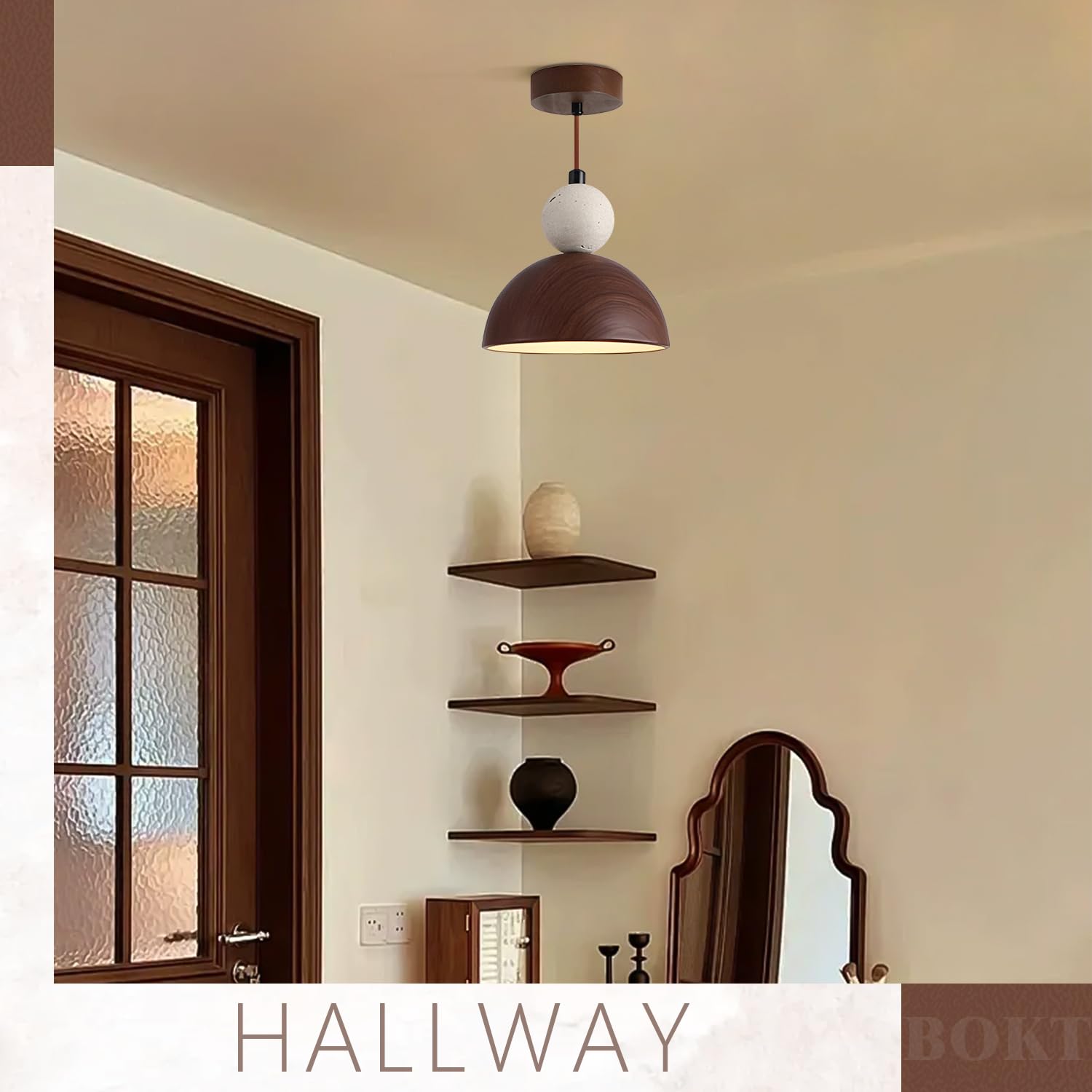 BOKT Wabi Sabi Pendant Light Nordic LED Ceiling Hanging Light Modern Natural Stone Pendant Light Adjustable Dimmable Walnut Mini Chandelier for Dining Room Living Room BOKT uk supplements