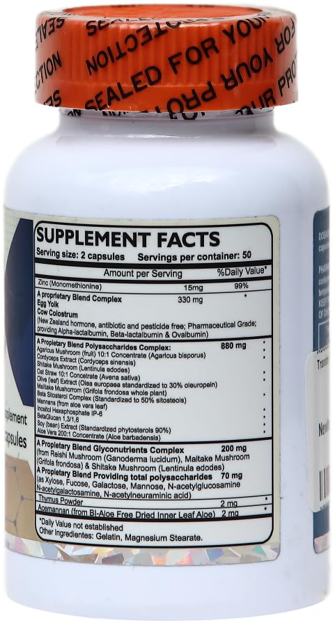 Transfer Factor Enhanced, 100 Natural Capsules, Immune Support - Transfer Factor Multi Immune from Cow Colostrum, Egg Yolk & Special Blend of Mushrooms Dislafarm uk supplements
