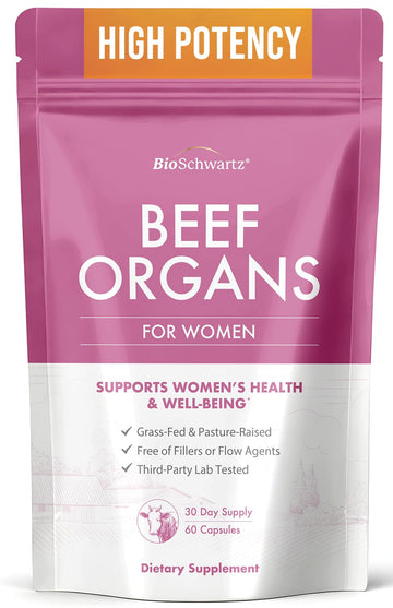 BioSchwartz Primal Beef Organ Supplement for Women - 60 Capsules - Grass-Fed & Pasture-Raised - Supports Healthy Hair Skin and Nails, Hormone Balance - with Bovine Liver, Kidney, Heart, Uterus Powder BioSchwartz uk supplements