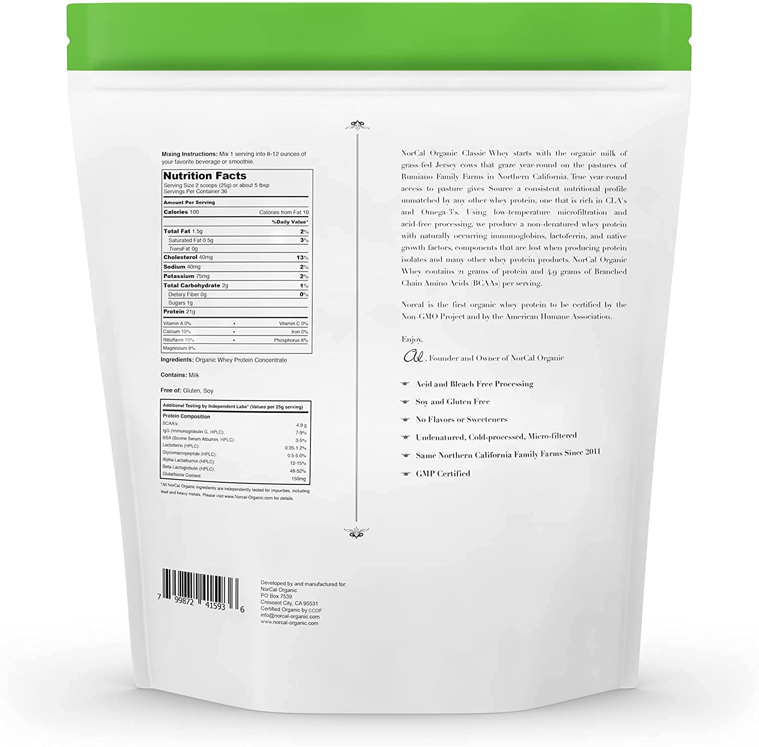 NorCal Organic Classic Whey Protein - 2lbs Bulk | 100% Grass-Fed & Finished NorCal Organic uk supplements