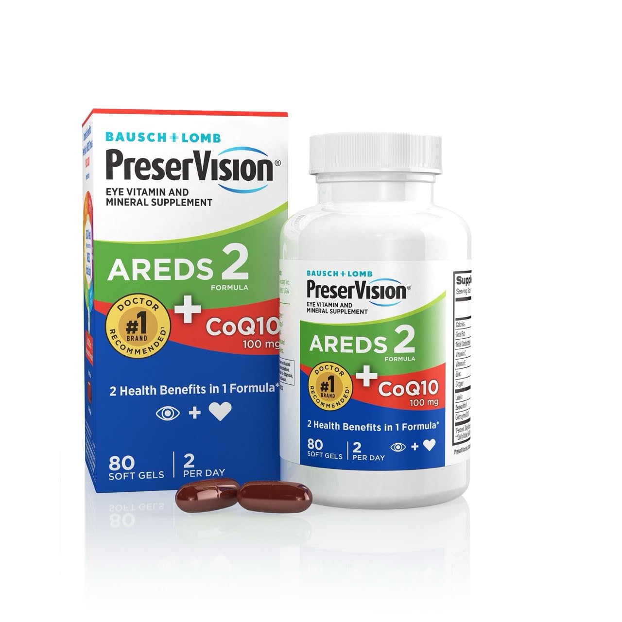 PreserVision AREDS 2 Eye Vitamins with CoQ10 for Heart Health, #1 Eye Doctor Recommended Brand, Lutein and Zeaxanthin Supplement with Vitamin C & E, Zinc, and Copper, 80 Softgels PreserVision uk supplements