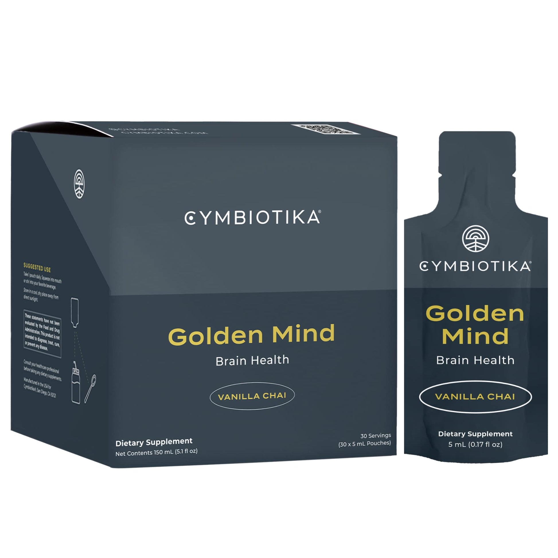 CYMBIOTIKA Golden Mind Nootropic - Boosts Focus, Memory, Alertness, Supports Nervous System with Bacopa, Green Tea, Lion’s Mane, L-Theanine, Rhodiola | 30 Pouches CYMBIOTIKA uk supplements