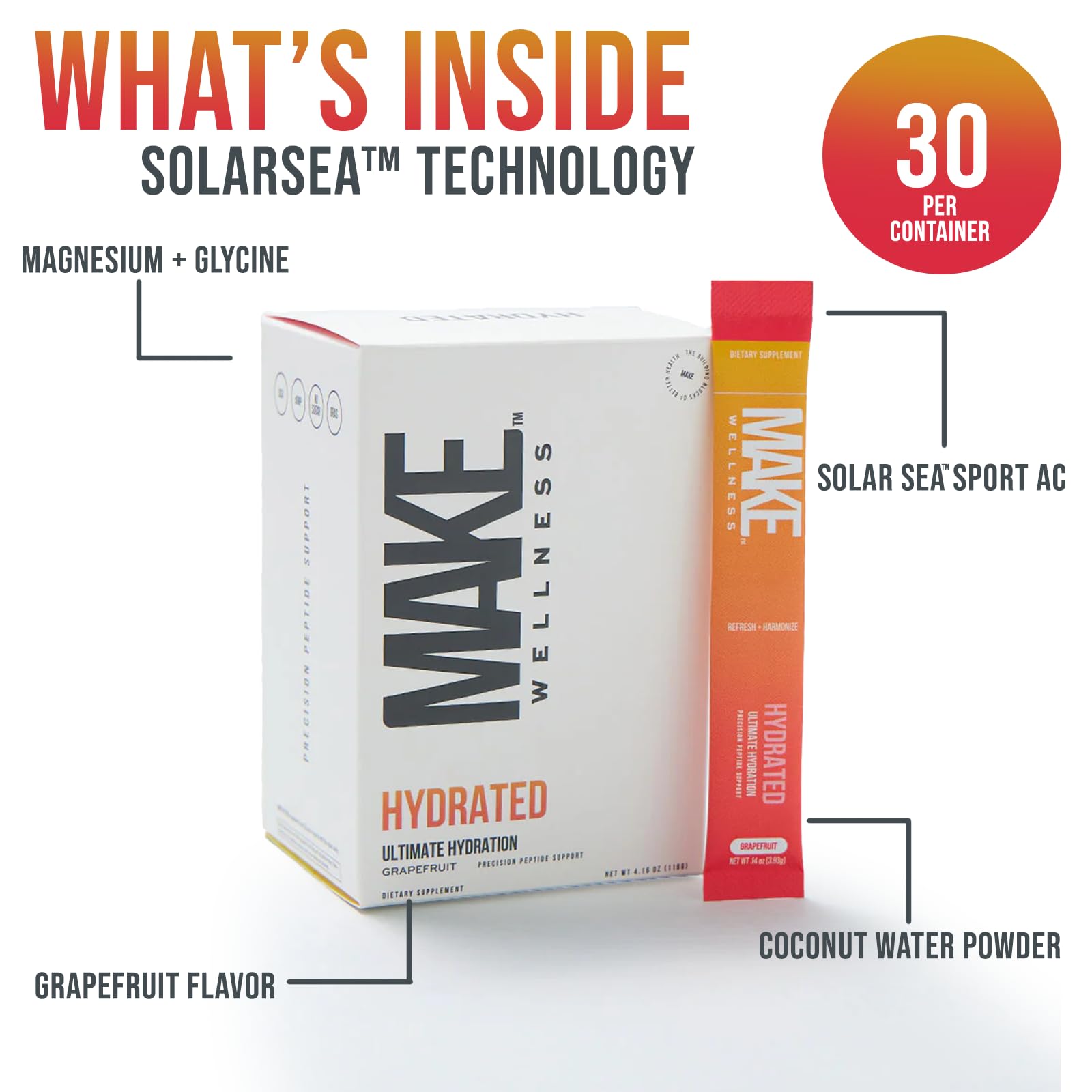 Make Wellness HYDRATED | 30 Servings | Grapefruit Flavor | Supports Hydration & Electrolyte Balance | Bioactive Peptide Blend for Daily Overall Wellness Make Wellness uk supplements