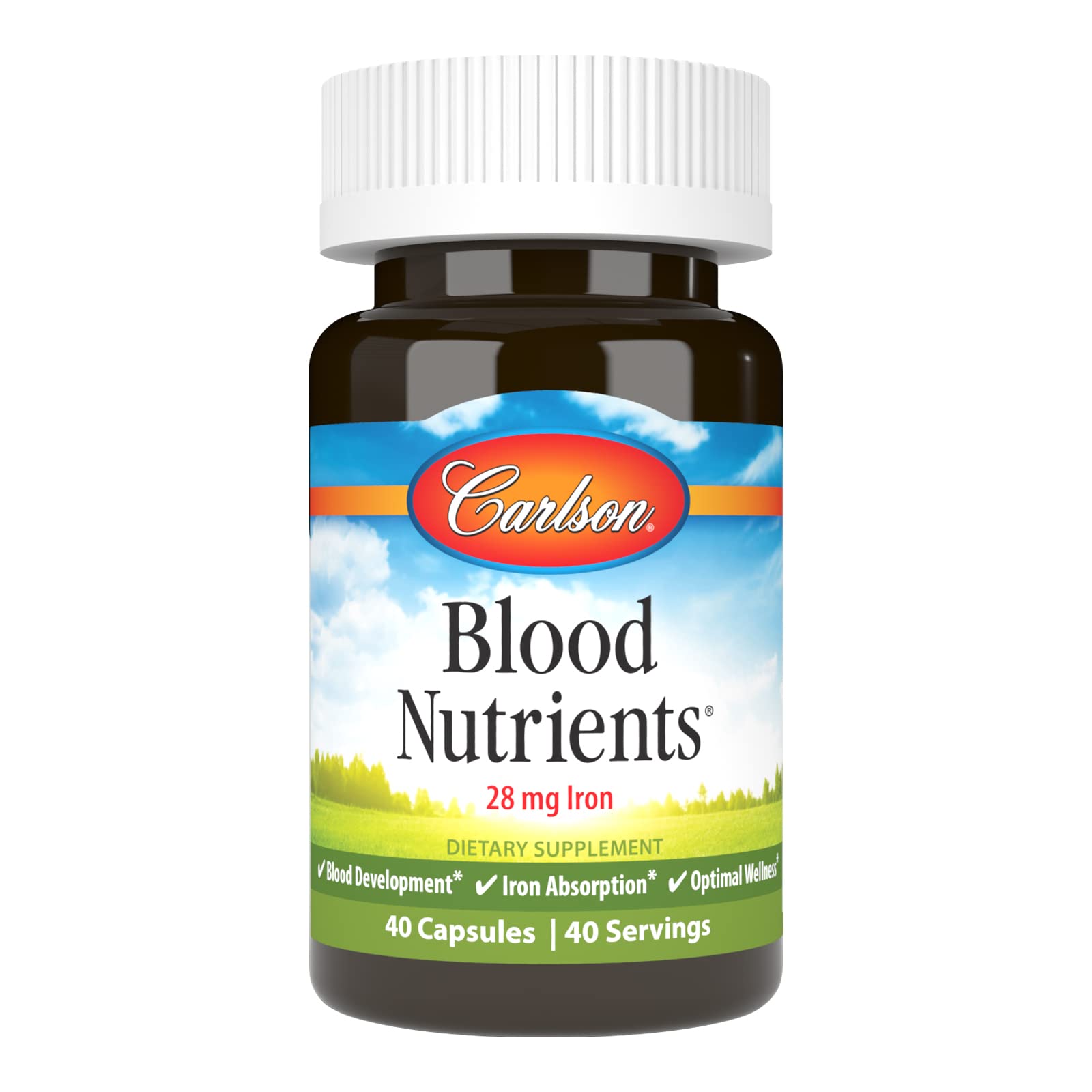 Carlson - Blood Nutrients, 28 mg Iron, Blood Development, Iron Absorption & Optimal Wellness, 40 Capsules Carlson uk supplements