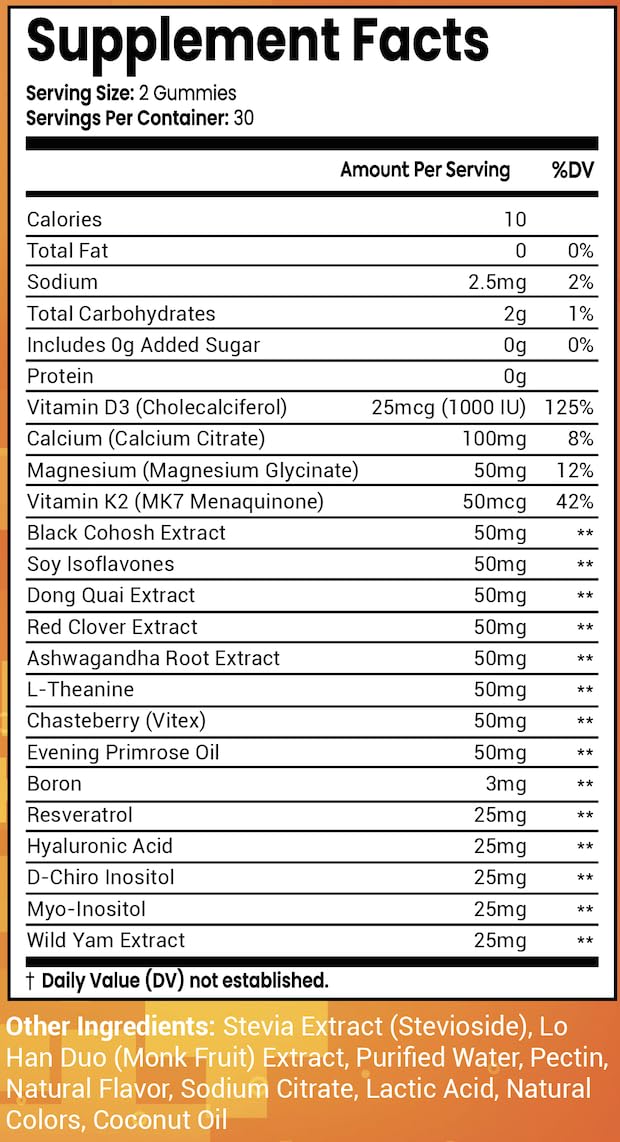 Sugar Free Menopause Support Gummies for Women D-Chiro Myo Inositol Black Cohosh Dong Quai Vitamin D3 K2 - Hormone Balance, PMS, Hot Flash & Night Sweat Relief Perimenopause Water Retention Debloating NutraPerfecto uk supplements