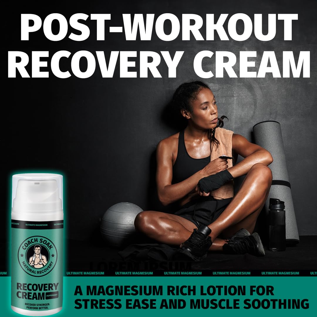 Coach Soak Magnesium Cream with MSM in Pump Bottle - Natural Recovery Cream with Magnesium Chloride & Menthol - Fast-Absorbing for Muscles & Joints, Cooling Menthol, 3.4oz Coach Soak uk supplements