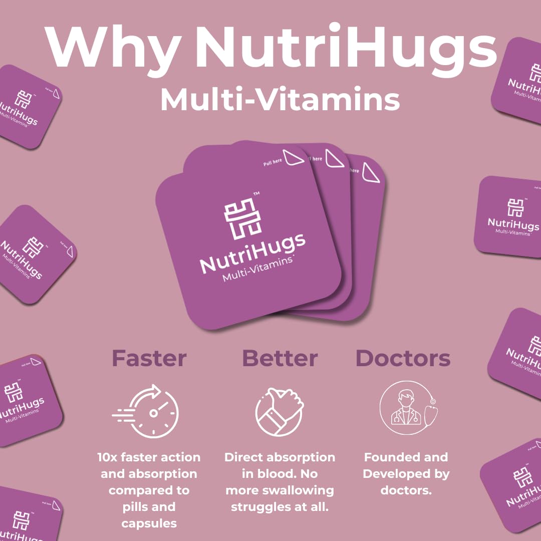 NutriHugs Daily Multivitamin Dissolving Strips - Vitamins A, B-Complex, C, D3 and K2 - 11 Essential Vitamins & Minerals - Vegan, Sugar-Free, Fast-Absorbing Oral Thin Film - Doctor-Founded - 30 Count MedHugs uk supplements