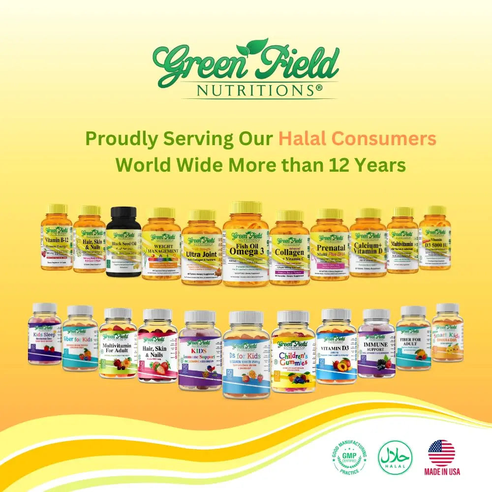 Greenfield Nutritions Halal Multivitamins for Women and Men - 60 Gelatin Free Multivitamin Tablets with 27+ Vitamin Minerals, A, B12, C, D3, Iron and Zinc GREEN FIELD NUTRITIONS uk supplements