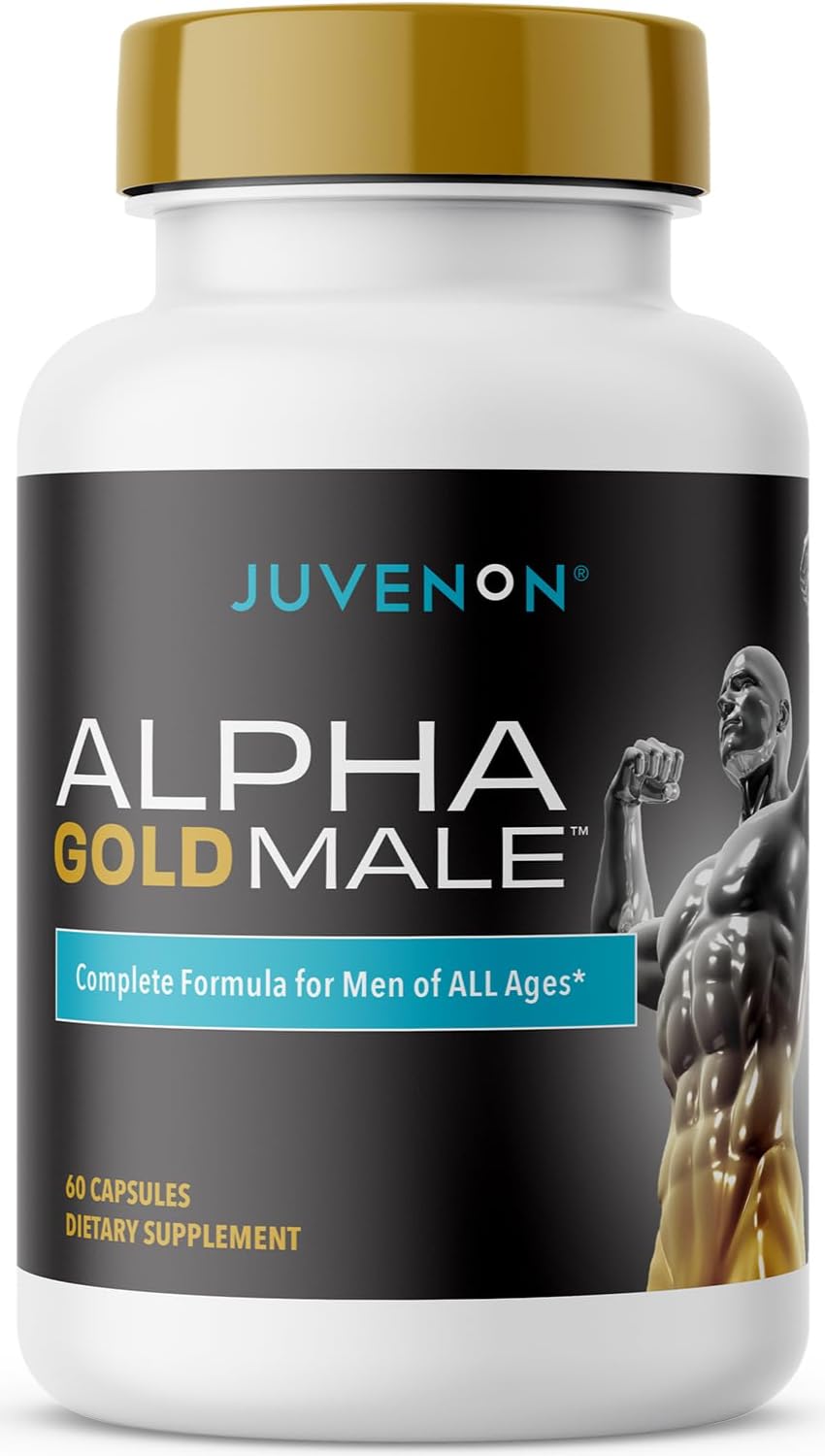 Juvenon Alpha Gold Male Testosterone Booster for Men - T-Support & Male Vitality with KSM-66 Ashwagandha + Fenugreek + Boron Citrate + Saw Palmetto, Non-GMO Vegetarian Capsules Juvenon uk supplements
