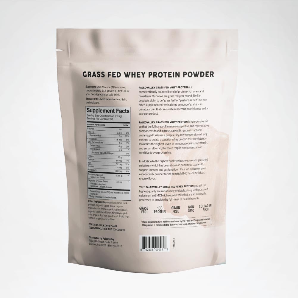Paleovalley 100% Grassfed Whey Protein Powder with Colostrum, 30 Serving - Vanilla, 13g Protein, Muscle Building, Immune Support, Gut Health Paleovalley uk supplements