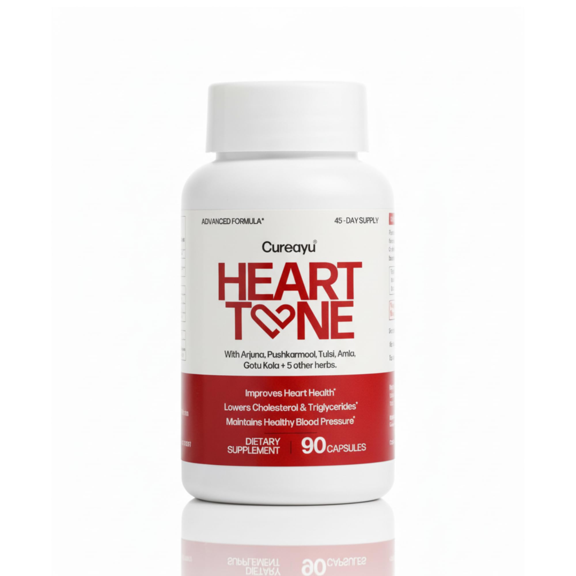 Cureayu Heart Tone Capsules | Natural Heart Health Supplement | Supports Healthy Cholesterol & Triglycerides Levels | with Arjuna, Pushkarmool + 8 Other Herbs | 90 Capsules Cureayu uk supplements