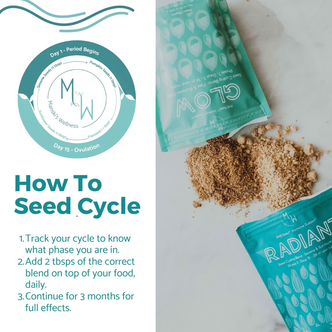 Manski's Wellness Glow & Radiant Seed Cycle Kit | PMS Support | Organic Seed Cycling | Natural Hormone Balance | Ease Cramps | Mitigate Cycle Symptoms | Vegan Supplement Manski's Wellness uk supplements