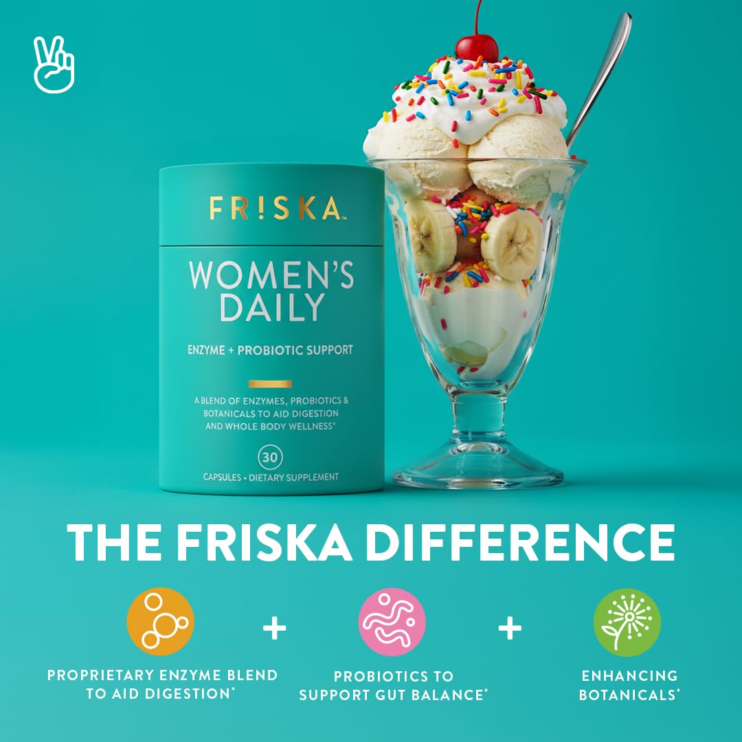 FRISKA Women’s Daily Digestive Enzyme and Probiotics Supplement, Advanced Natural Support for Female Digestive Health, Fights Bloating, Eases Digestion, Supports Nutrient Absorption, 30 Capsules FR!SKA uk supplements