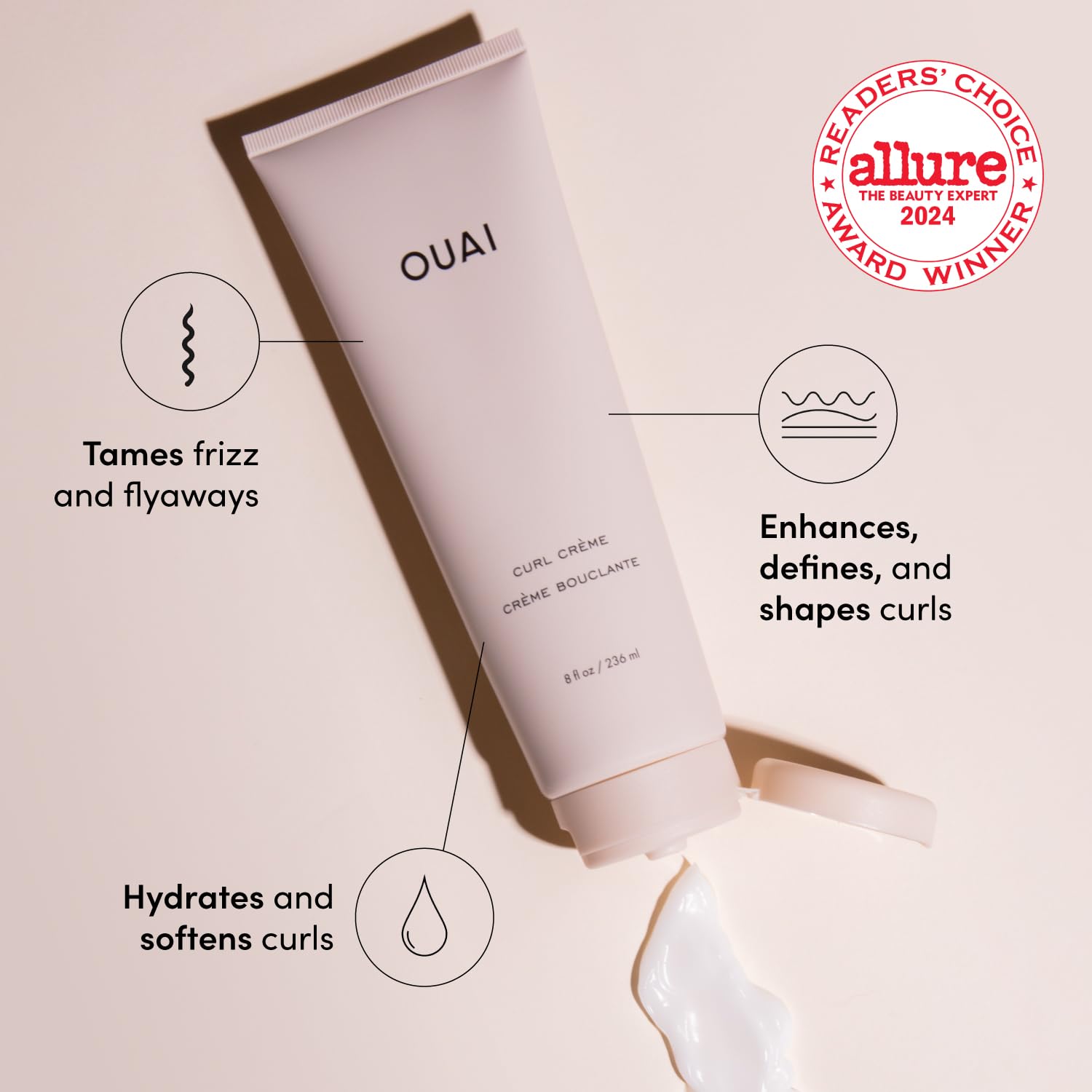 OUAI Curl Cream - Curl Defining Cream with Chia & Linseed Oil - Enhances Definition, Hydration & Shine - Tames Frizz & Protects from Humidity - Silicone-Free Curly Hair Products for Women (8 oz) OUAI uk supplements
