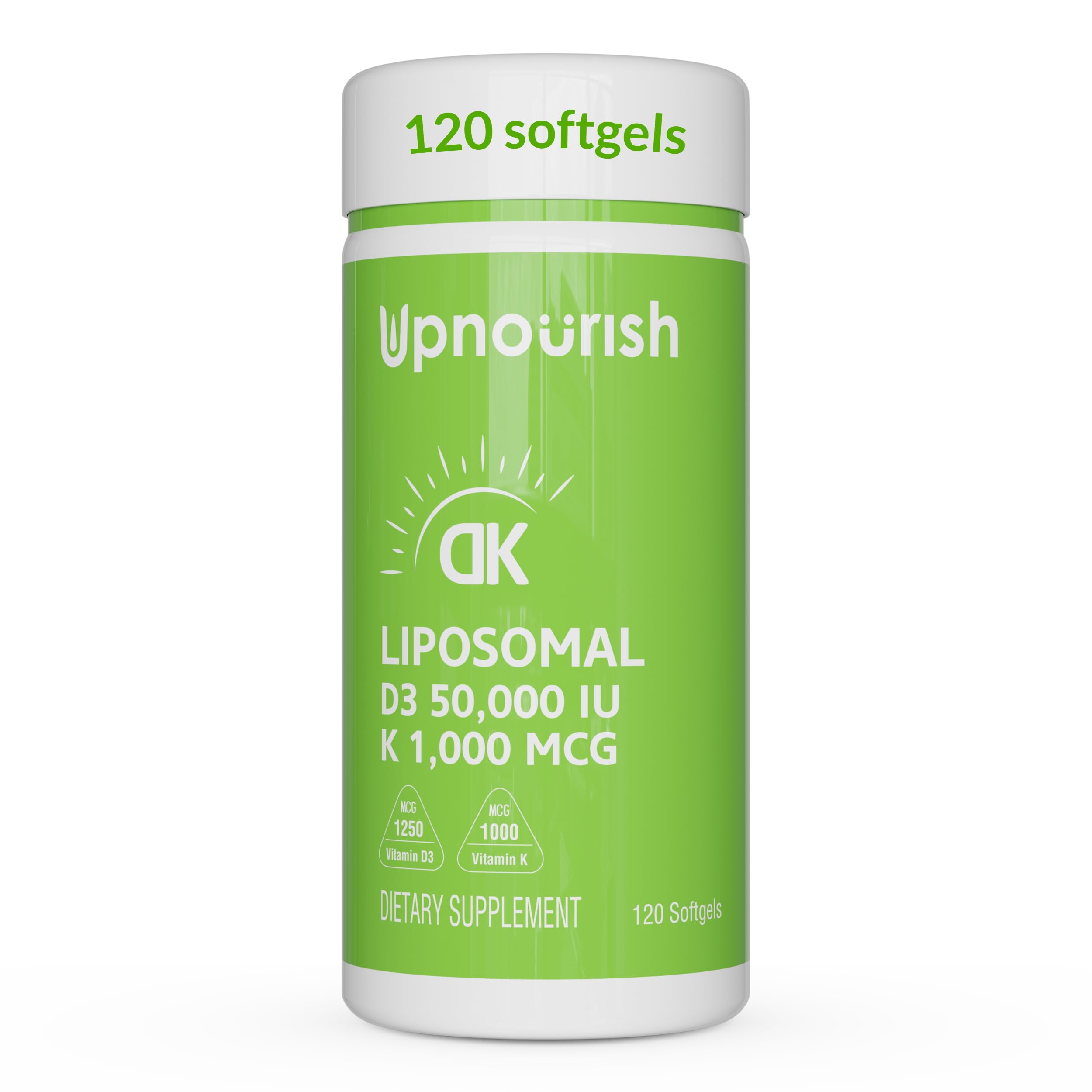 UpNourish Liposomal Vitamin D3 50000 IU (Vitamina D3 de 50000) with 1000 mcg Vitamin K, High Dose Vitamin D3 K2, Vitamin D 50000 IU with K1, K2 MK-4 and MK-7, 120 Mini Softgels UpNourish uk supplements