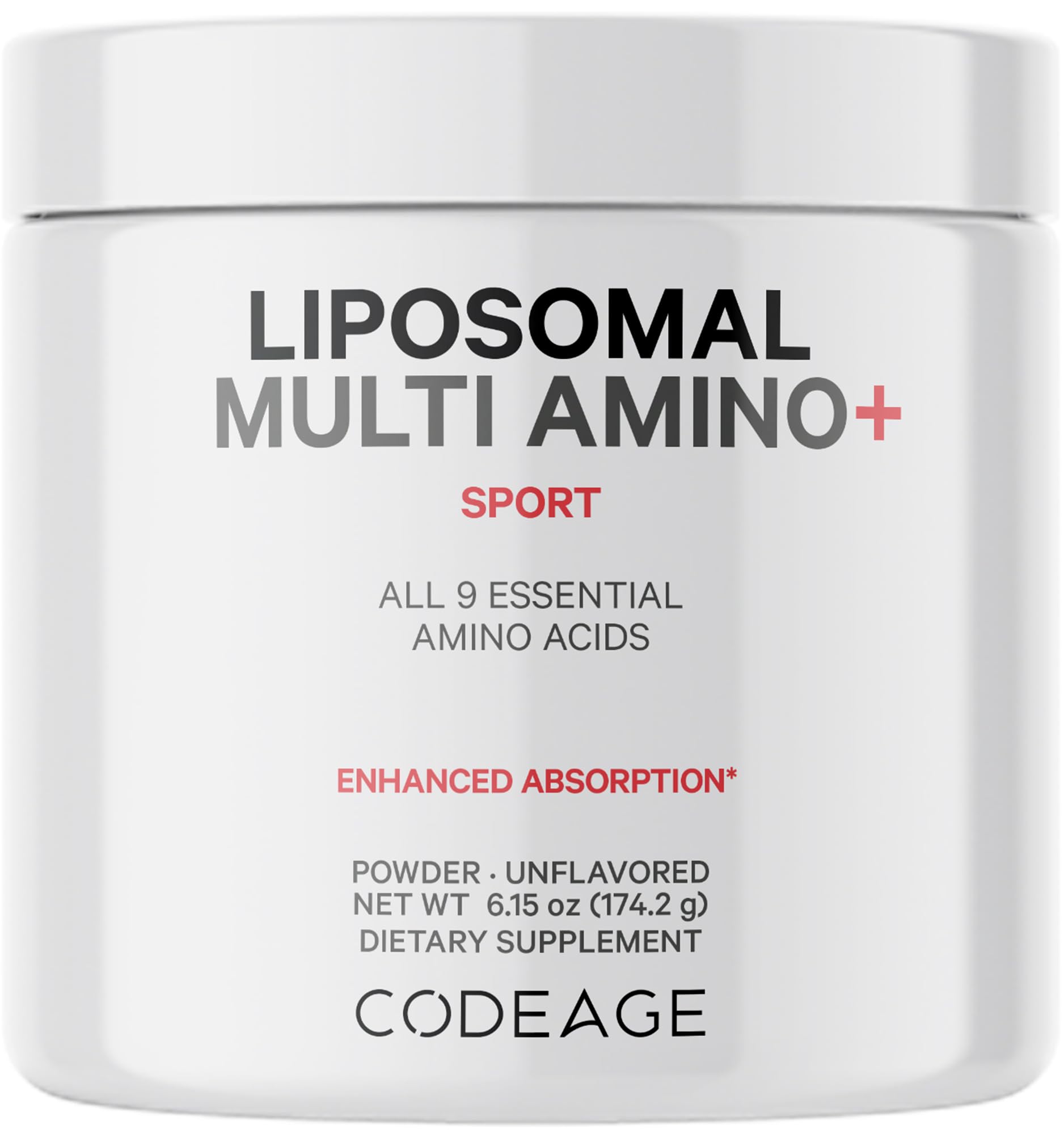 Codeage Liposomal Multi Amino Powder Supplement - BCAA & EAA Supplement All 9 Essential Amino Acids, Branched-Chain Amino Acid, Pre & Post Workout, Unflavored, Liposomal Delivery, Non-GMO, 6.15 oz Codeage uk supplements
