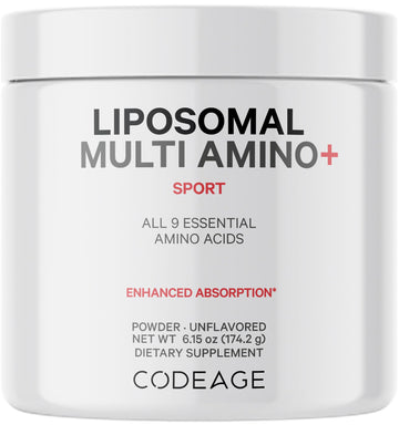 Codeage Liposomal Multi Amino Powder Supplement - BCAA & EAA Supplement All 9 Essential Amino Acids, Branched-Chain Amino Acid, Pre & Post Workout, Unflavored, Liposomal Delivery, Non-GMO, 6.15 oz Codeage uk supplements