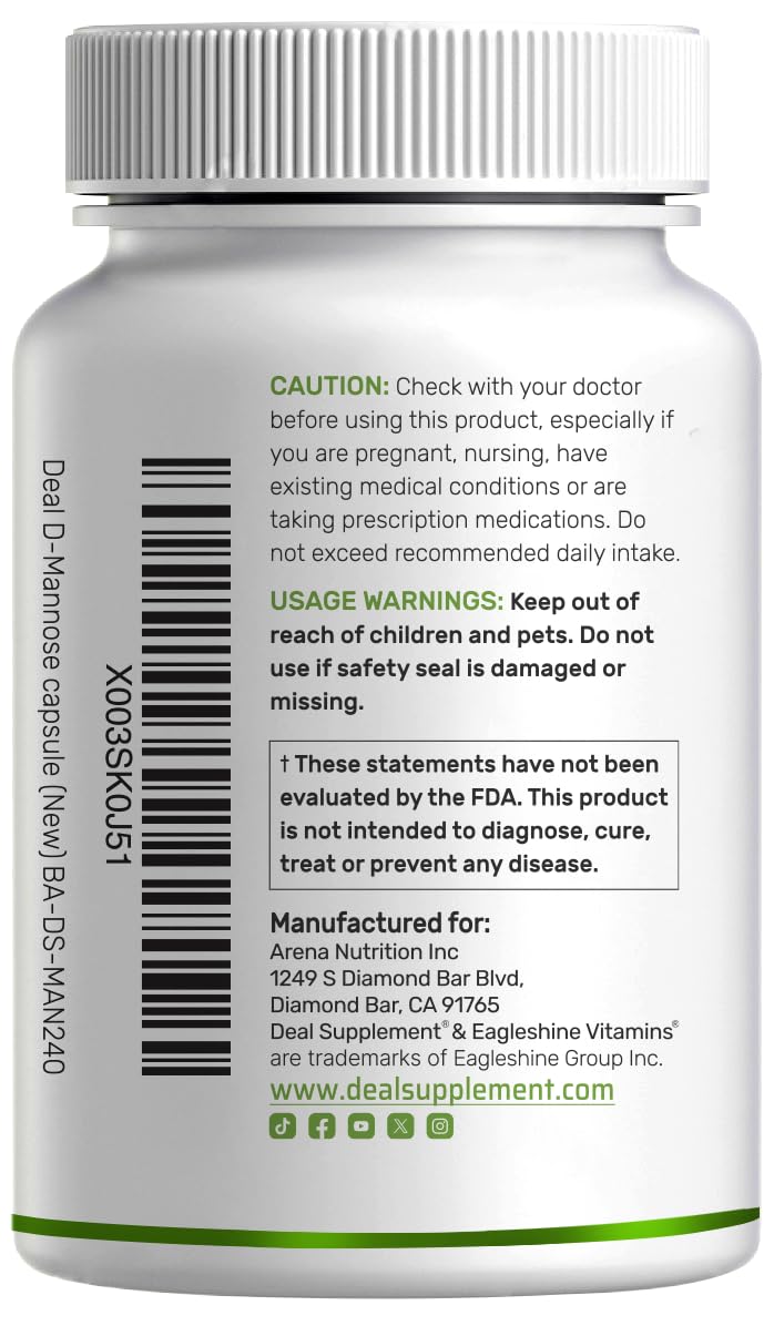 DEAL SUPPLEMENT D Mannose 500mg Capsules (2,000mg Per Serving), 240 Veggie Pills – Fast Acting Water-Soluble Form – Extra Strength Urinary Tract (UTI) Health Support – Non-GMO, Vegan Friendly DEAL SUPPLEMENT uk supplements