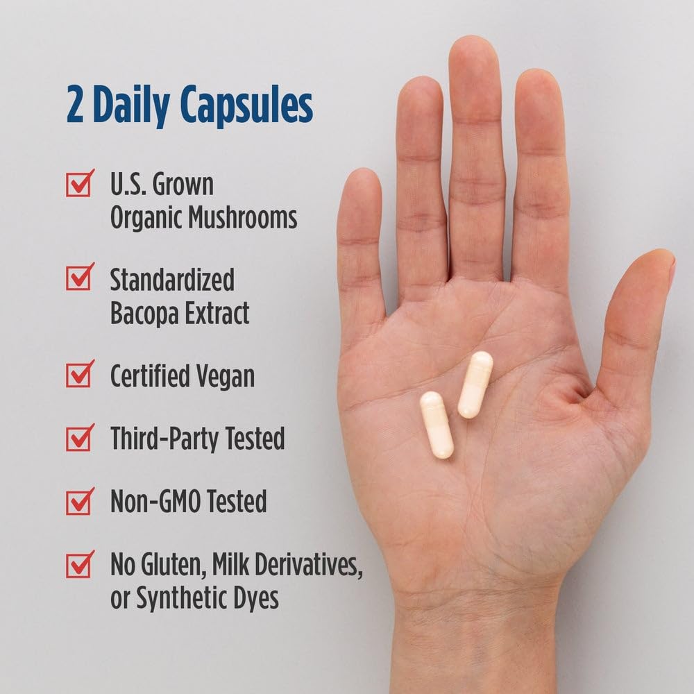 Nordic Naturals Cognition Mushroom Complex, Unflavored - 60 Capsules - Brain, Memory & Mood Support - Blend of Lion’s Mane Mushroom & Bacopa Extract - Non-GMO - Certified Vegan - 30 Servings Nordic Naturals uk supplements