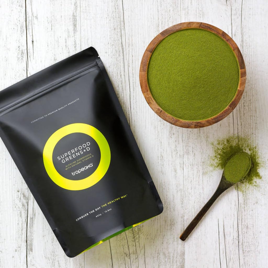 Tropeaka Superfood Greens + D - Antioxidant Green Powder for Energy, Immune System, & Gut Health, Rich in Chlorophyll & Essential Nutrients, Vitamin D, Vegan, Gluten Free, Non-GMO - 7oz (20 Servings) Tropeaka uk supplements