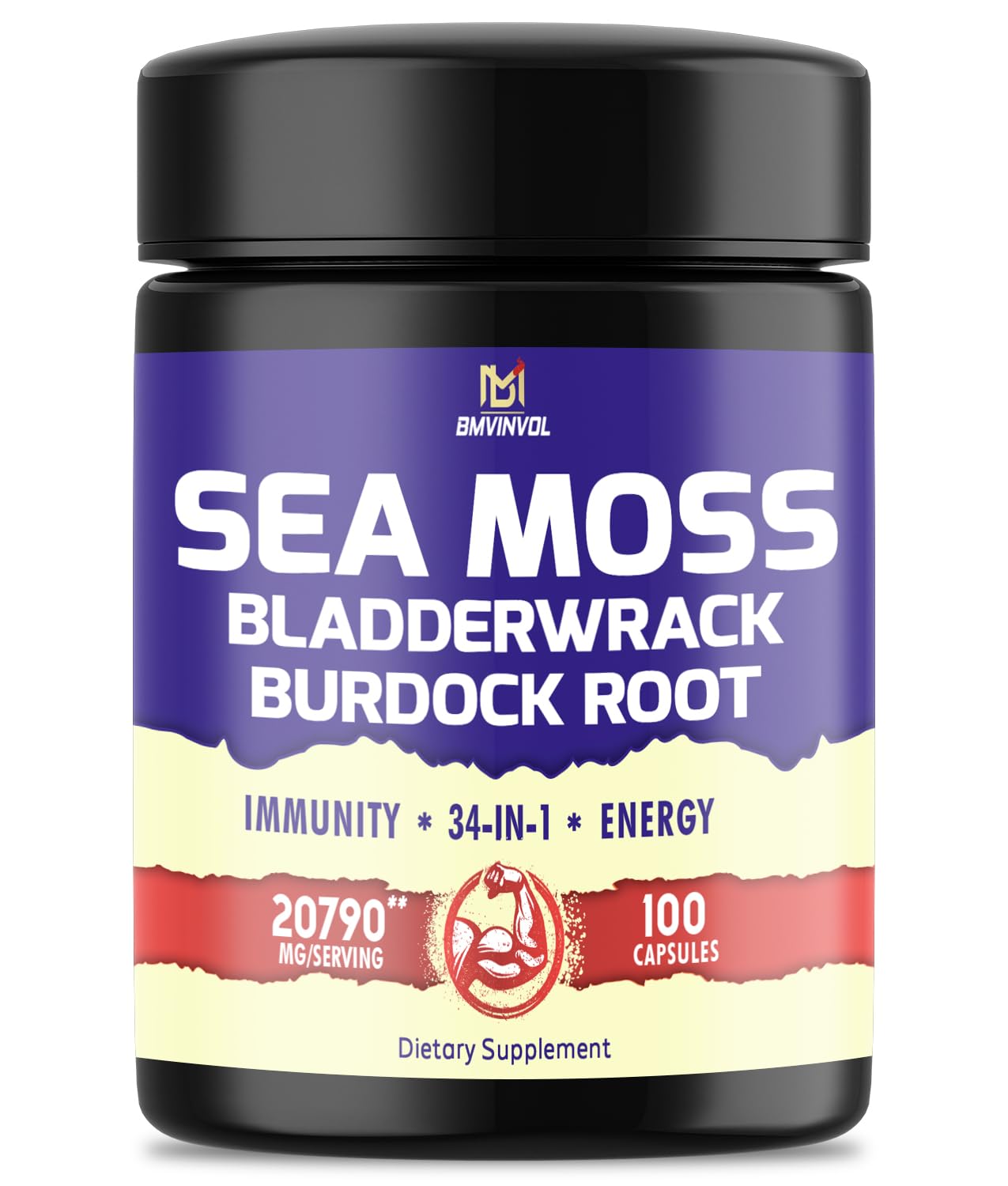 BMVINVOL 100 Capsules - Sea Moss Capsules 20790mg with Bladderwrack, Burdock BMVINVOL uk supplements