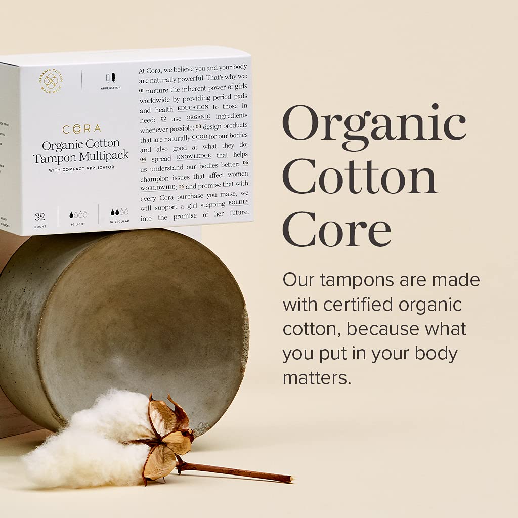 Cora Organic Applicator Tampons | Light Absorbency | 100% Cotton Core, Unscented, BPA-Free Compact Cora uk supplements