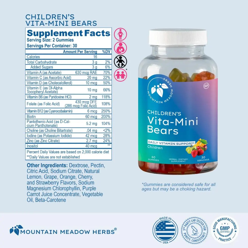 Mountain Meadow Herbs Vita-Mini Bears for Children | Multivitamin with Biotin, Folic & Pantothenic Acid, Iodin, Zinc | Mountain Meadow Herbs uk supplements