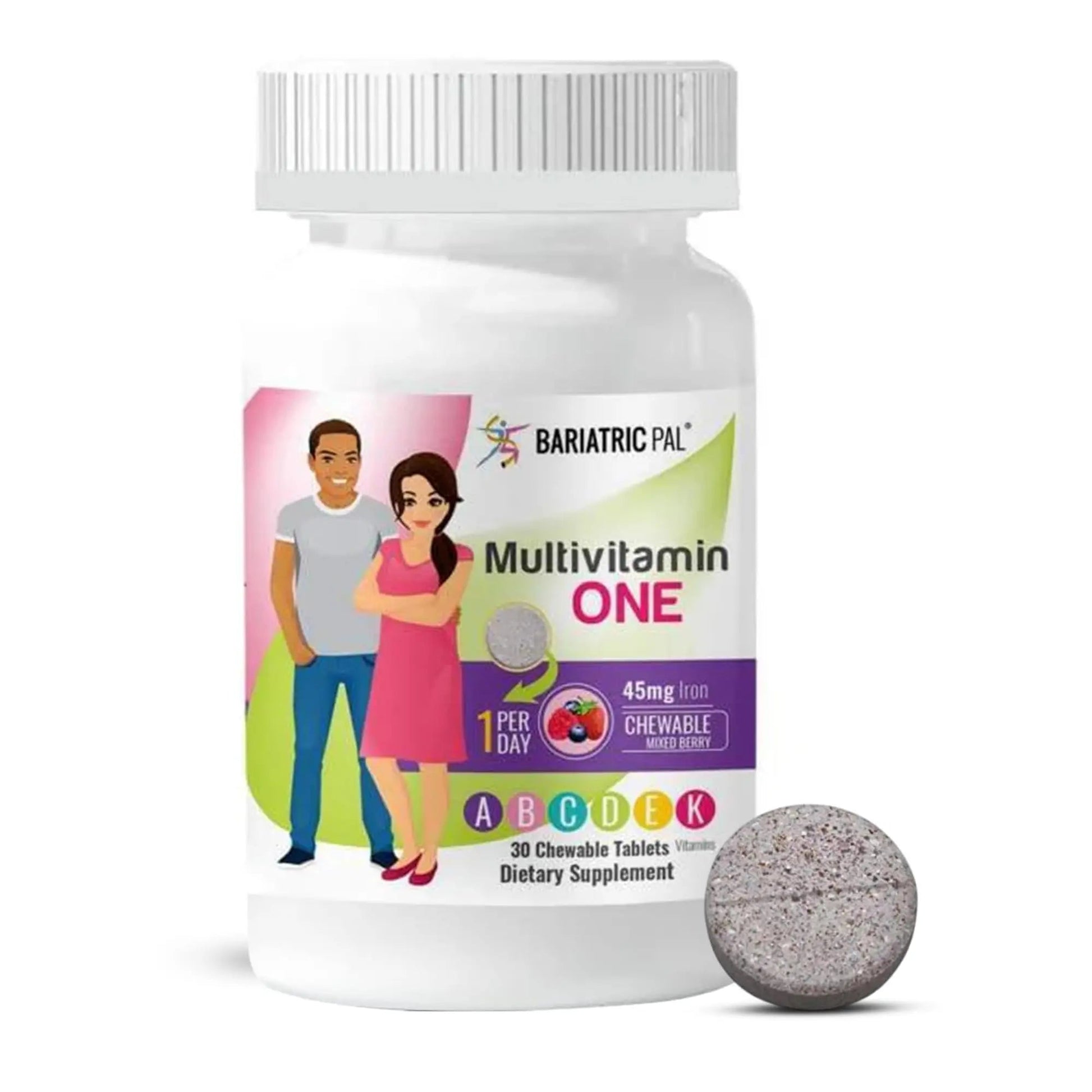 BariatricPal Multivitamin ONE 1 per Day! Bariatric Multivitamin Chewable with 45mg Iron - Mixed Berry (30 Count) BariatricPal uk supplements