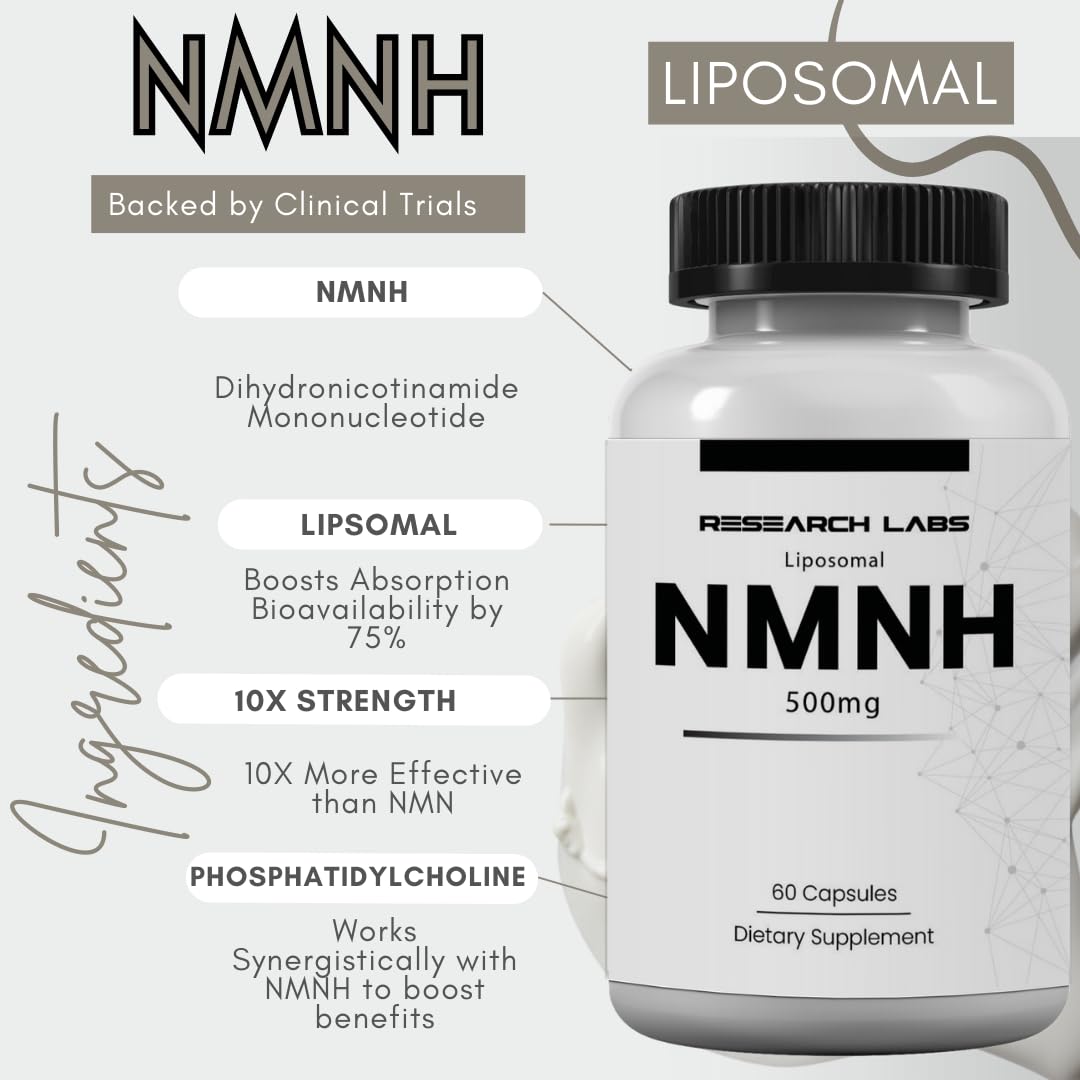 Research Labs Liposomal NMNH (NMN Supplement Alternative) 500mg Per Serving | 60 Capsules (Dihydronicotinamide Mononucleotide) NAD Supplement to Boost NAD+ Levels for Anti Aging Research Labs uk supplements