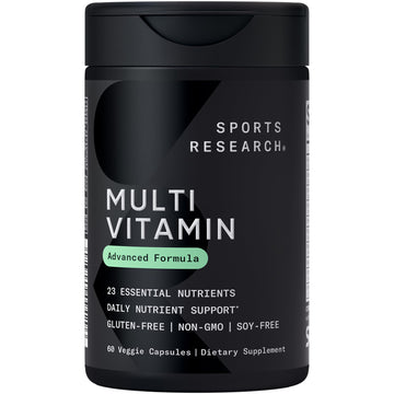 Sports Research® Multivitamin – Advanced Formula - 23 Essential Vitamins & Minerals with CoQ10 & Iodine - Daily Nutrient Support*- Non-GMO Tested & Gluten-Free -60 Veggie Capsules Sports Research uk supplements
