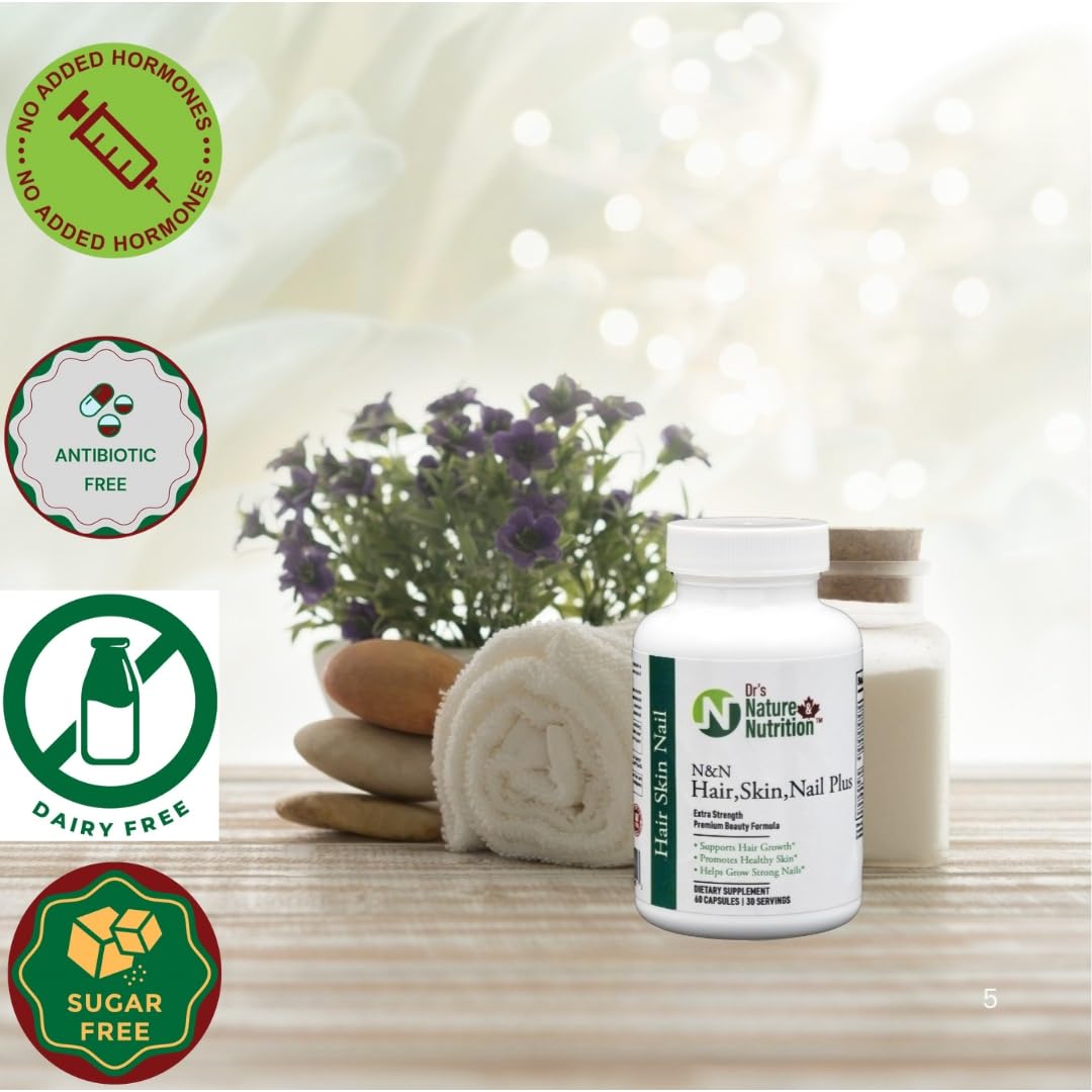 Dr's Nature & Nutrition Hair, Skin & Nail Plus Vitamin Supplement with Biotin 5000mcg, Bamboo Extract, Collagen Support - Extra Strength Beauty Supplement for Men and Women - 60 Capsules Dr's Nature & Nutrition uk supplements