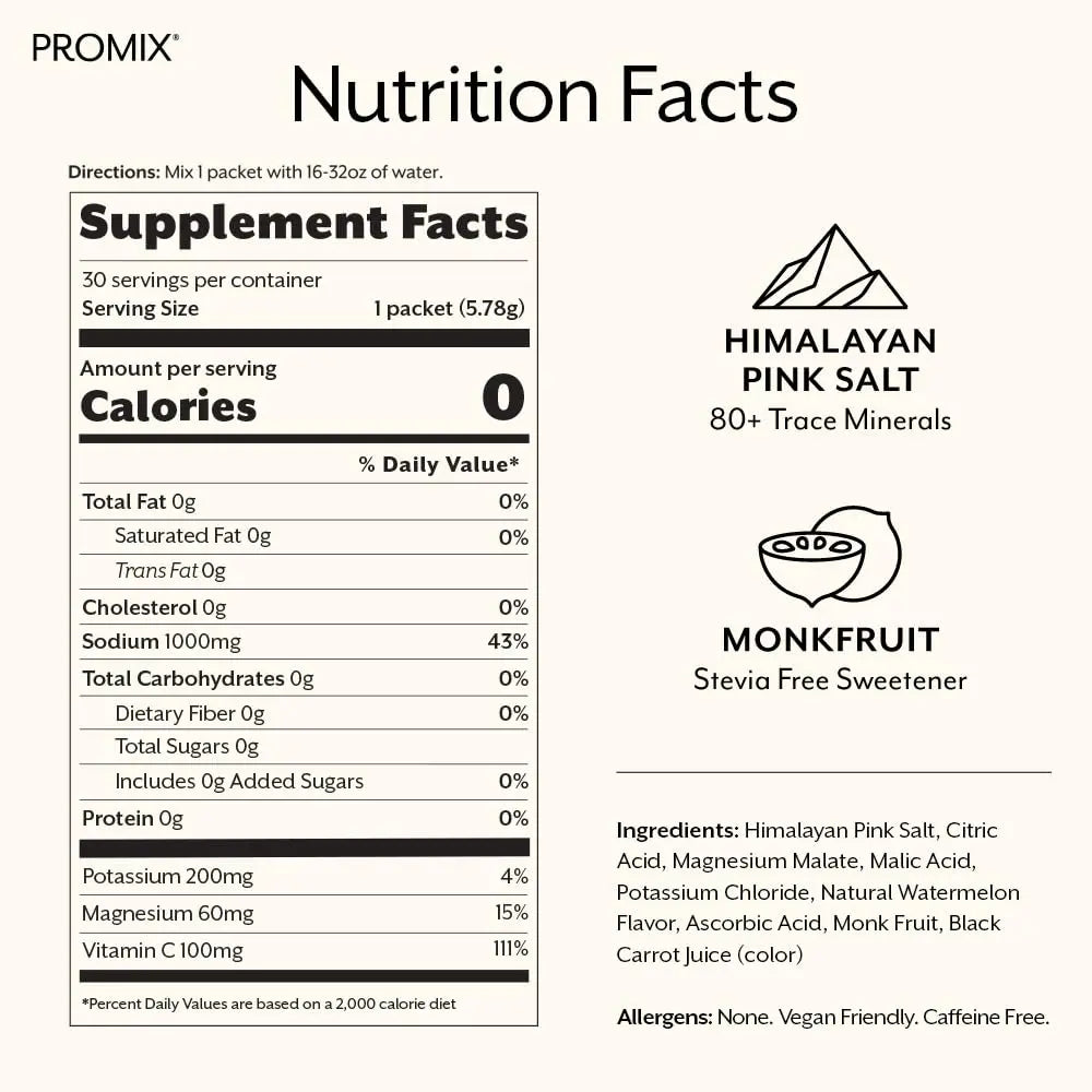 ProMix Nutrition Electrolytes Powder Hydration Packets - Himalayan Pink Salt, Magnesium, Potassium, Vitamin C - Salted Watermelon, ProMix Nutrition uk supplements