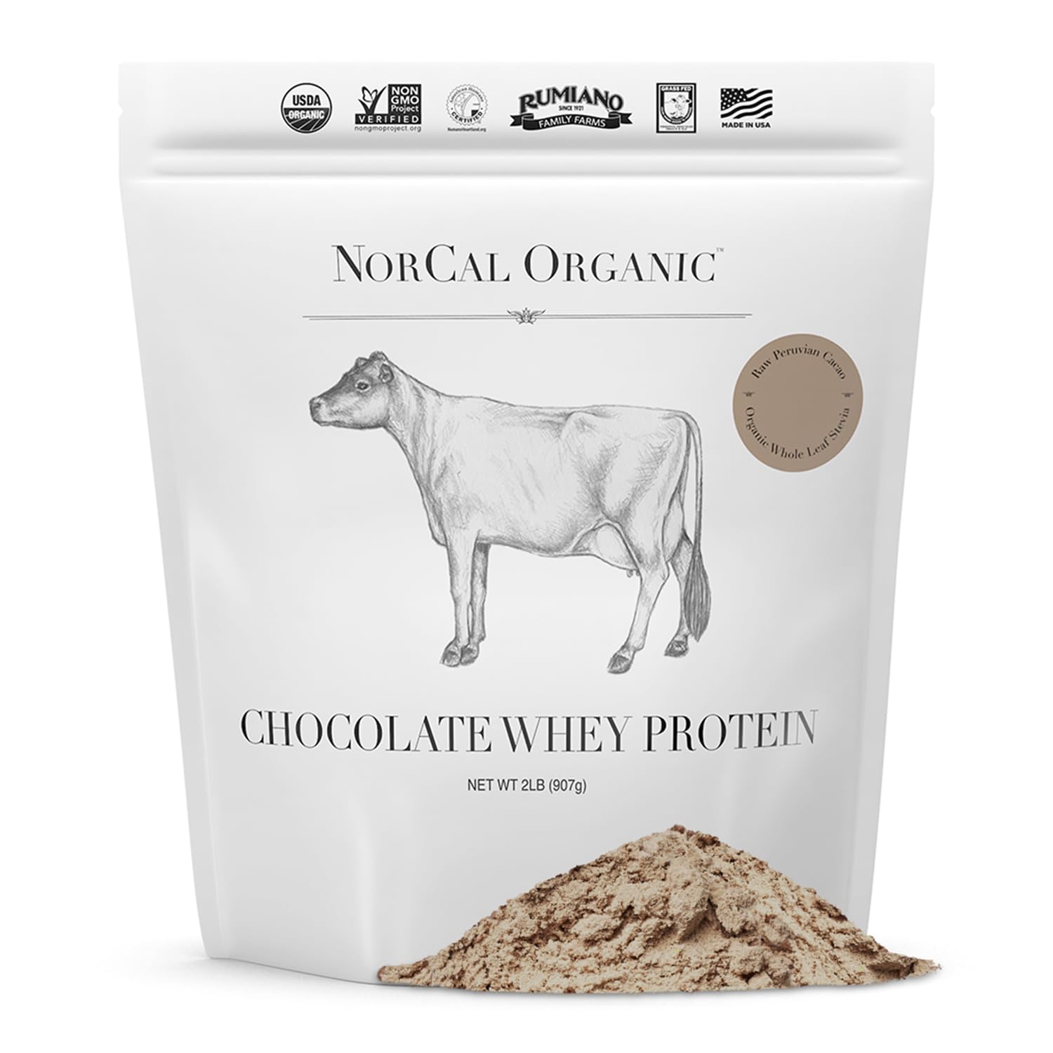 NorCal Organic Chocolate Whey Protein - 2lbs | 100% USA Grass-Fed, USDA Certified NorCal Organic uk supplements