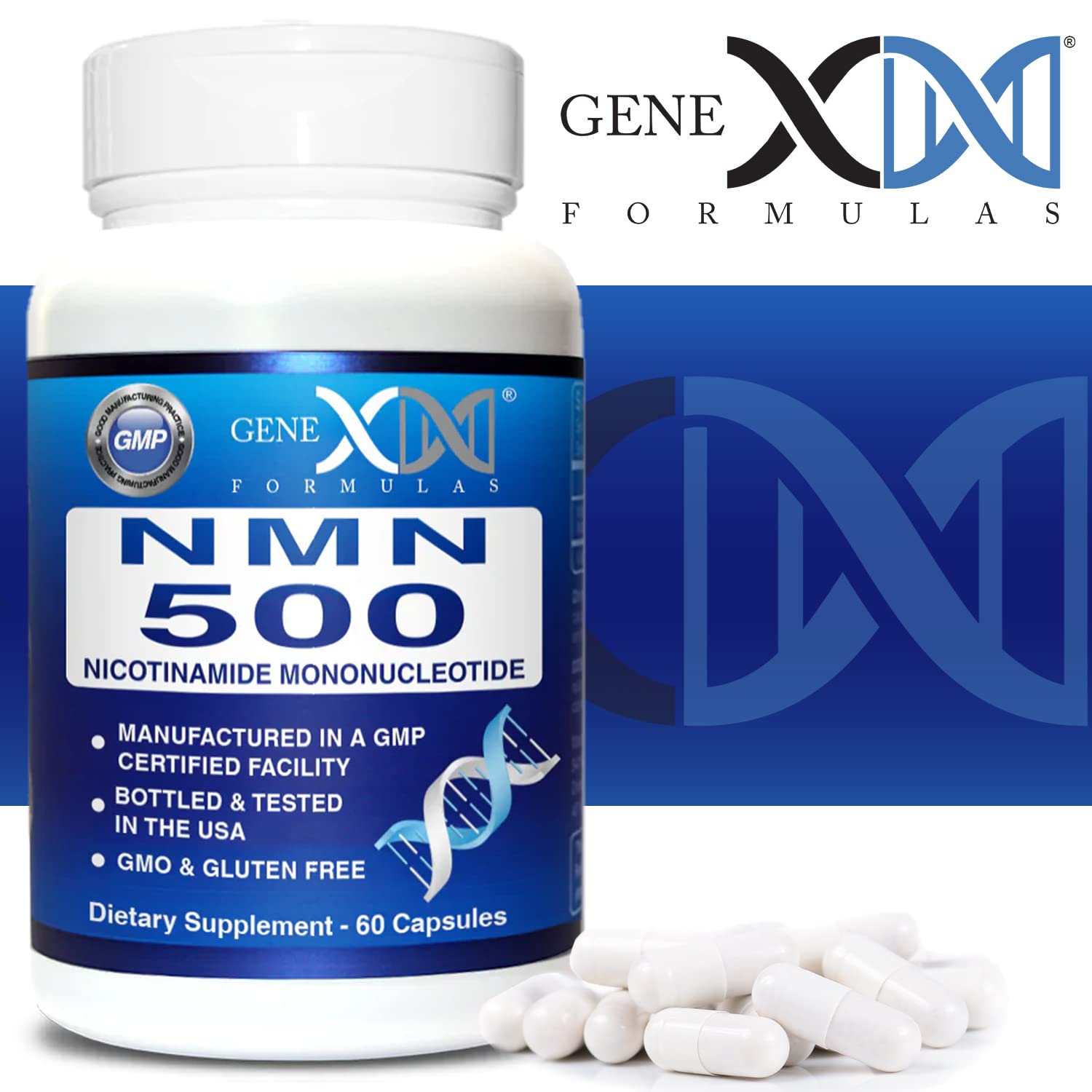 Genex Formulas NMN 500mg - 99% Pure Shelf Stabilized Supplement Capsules for Increased NAD Levels & Healthy Aging, GMP Certified, 500mg per Serving, 60 Capsules Genex Formulas uk supplements