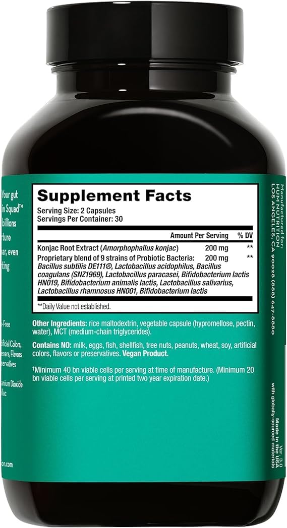 HUM Skin Squad Probiotics for Women and Men, Skin Care Supplement for Clear Complexion & Gut Health Support, Microbiome Prebiotic & Probiotic Supplement for Breakouts, Digestive Health, 60 Capsules HUM uk supplements