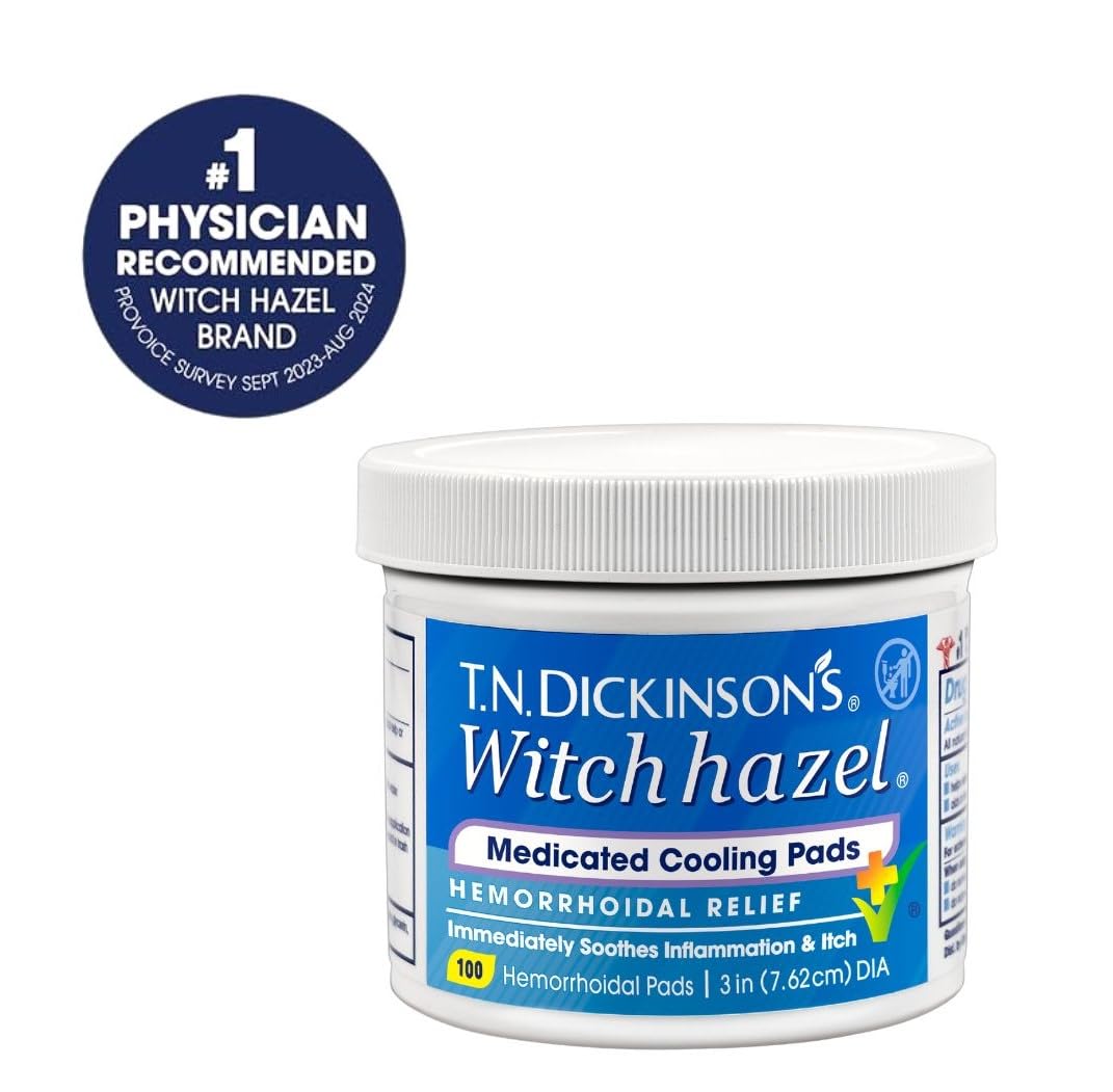 T.N. Dickinson’s Medicated Cooling Pads with Witch Hazel and Aloe | Hemorrhoid Treatment, Postpartum Care, Feminine & Rectal Relief | 100 Rounds T.N. Dickinson's uk supplements
