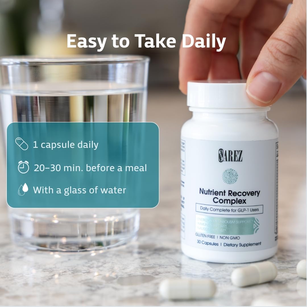 Sarez GLP-1 Support Capsules — Methylated Vitamins & Chelated Minerals — Energy, Metabolism, Hair & Daily Nutrient Support — with Ginger for Nausea — Gentle on Stomach — 30 Day Supply Sarez uk supplements