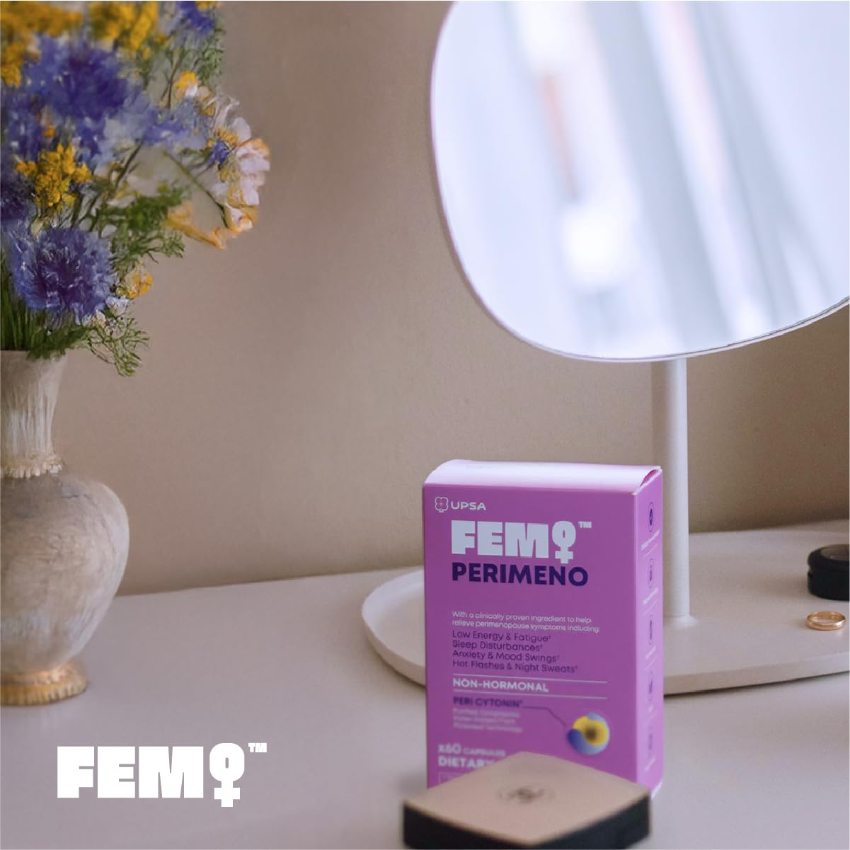 Upsa FEM Perimeno Perimenopause Supplements for Women - Non-Hormonal Pre-Menopause Support for Hot Flashes, Night Sweats, Mood, Sleep & Low Energy - 30 Capsules Upsa uk supplements