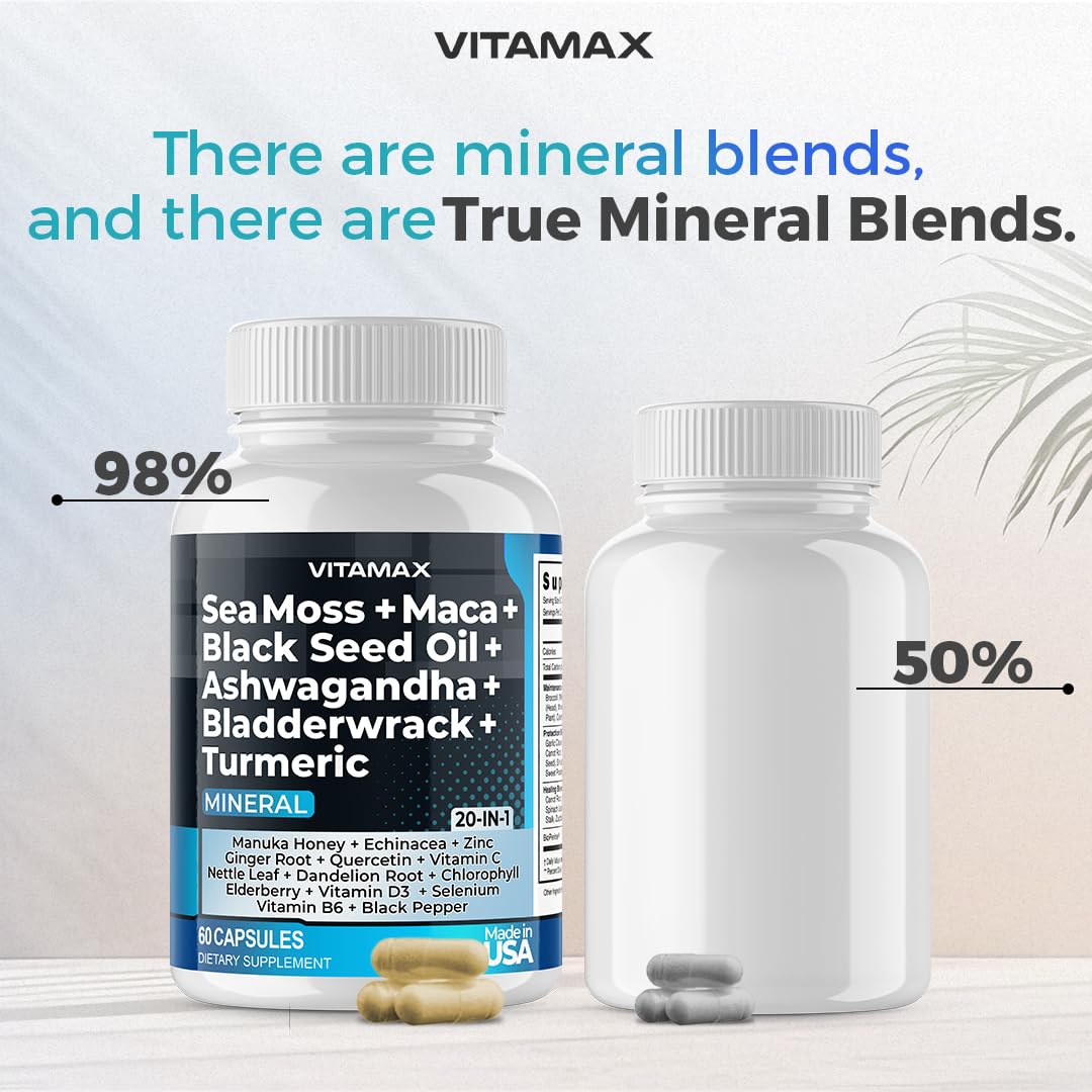 Sea Moss 3000mg Maca 1000mg Black Seed Oil 2000mg Ashwagandha 1000mg Bladderw Vitamax uk supplements