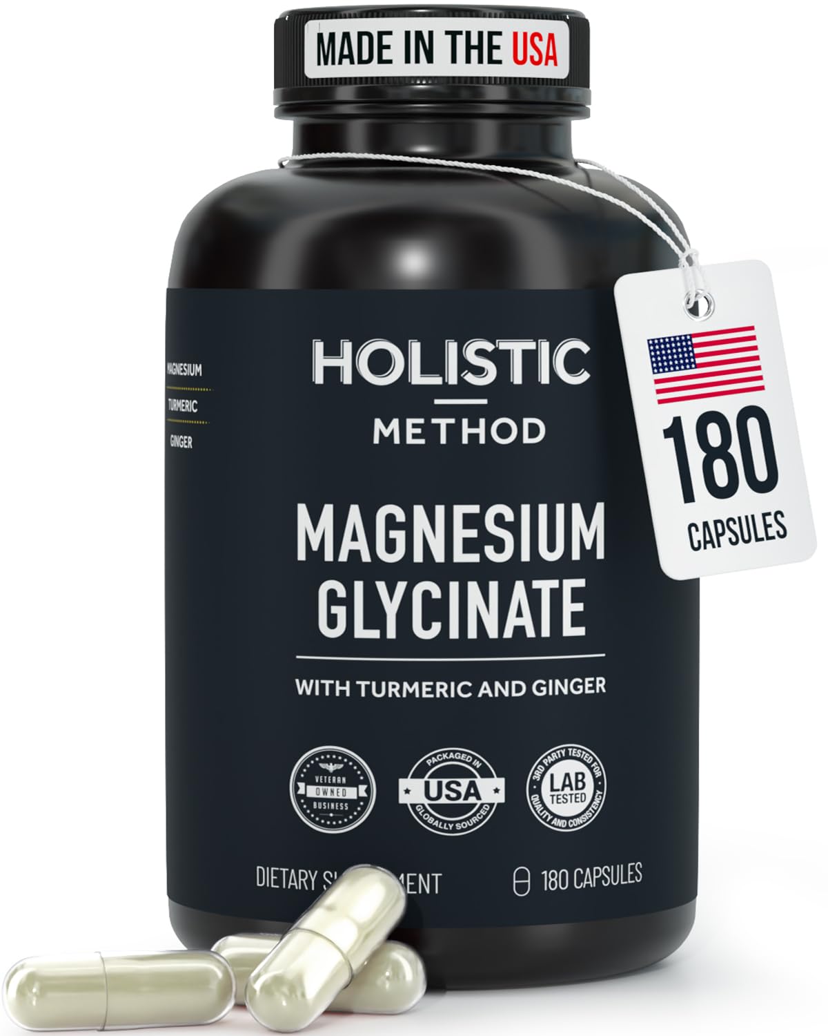 Magnesium Glycinate Capsules with Organic Turmeric and Ginger - 180 Vegan Capsules for Sleep, Relaxation, Muscle Cramps and Immune Support Holistic Method uk supplements