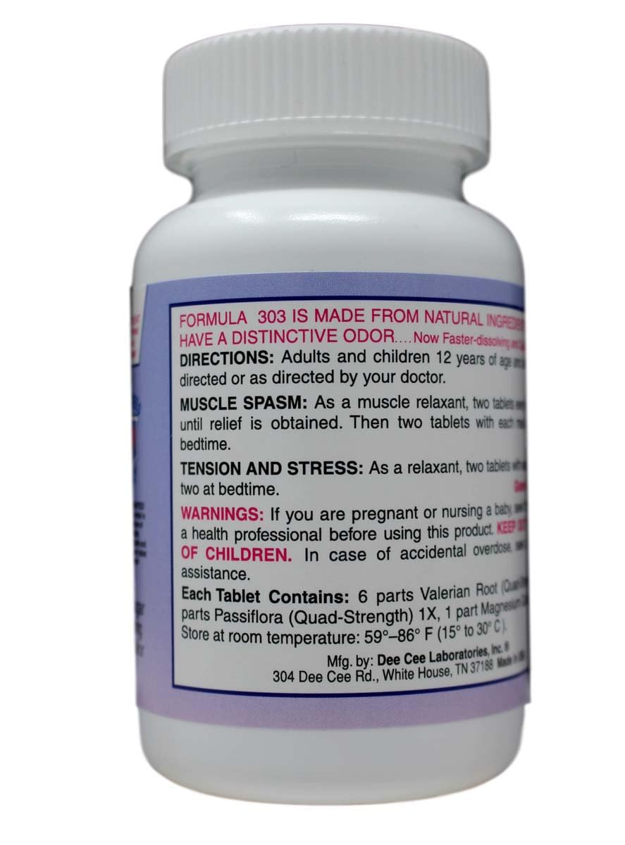 Dee CEE Labs Formula 303 Maximum Strength Tablets, 45 Tablets; All-Natural containing Magnesium for Sore Muscles, Passion Flower, and Valerian Root Dee Cee Laboratories uk supplements