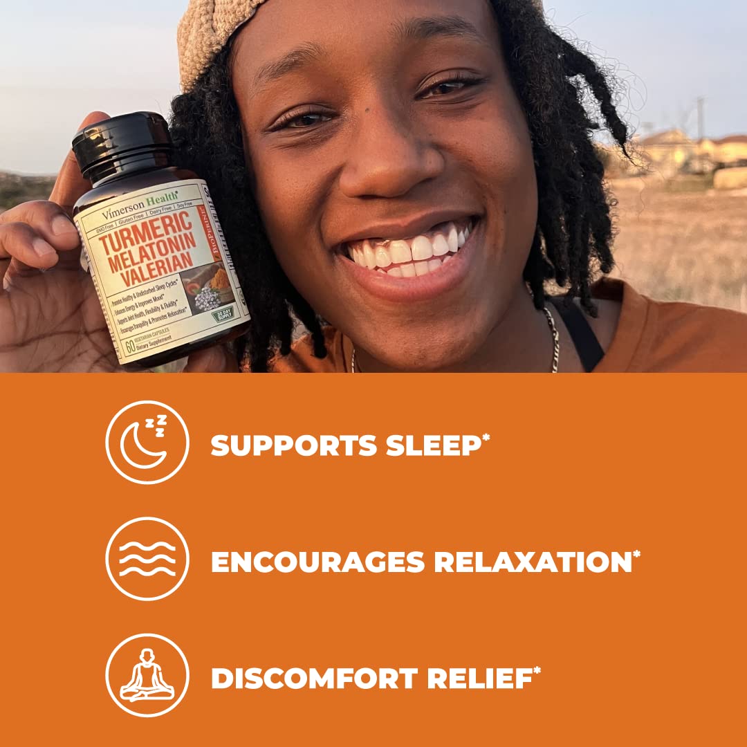 Turmeric, Melatonin & Valerian Root Sleep Aid Supplement. Natural Sleep Aid for Adults Vimerson Health uk supplements