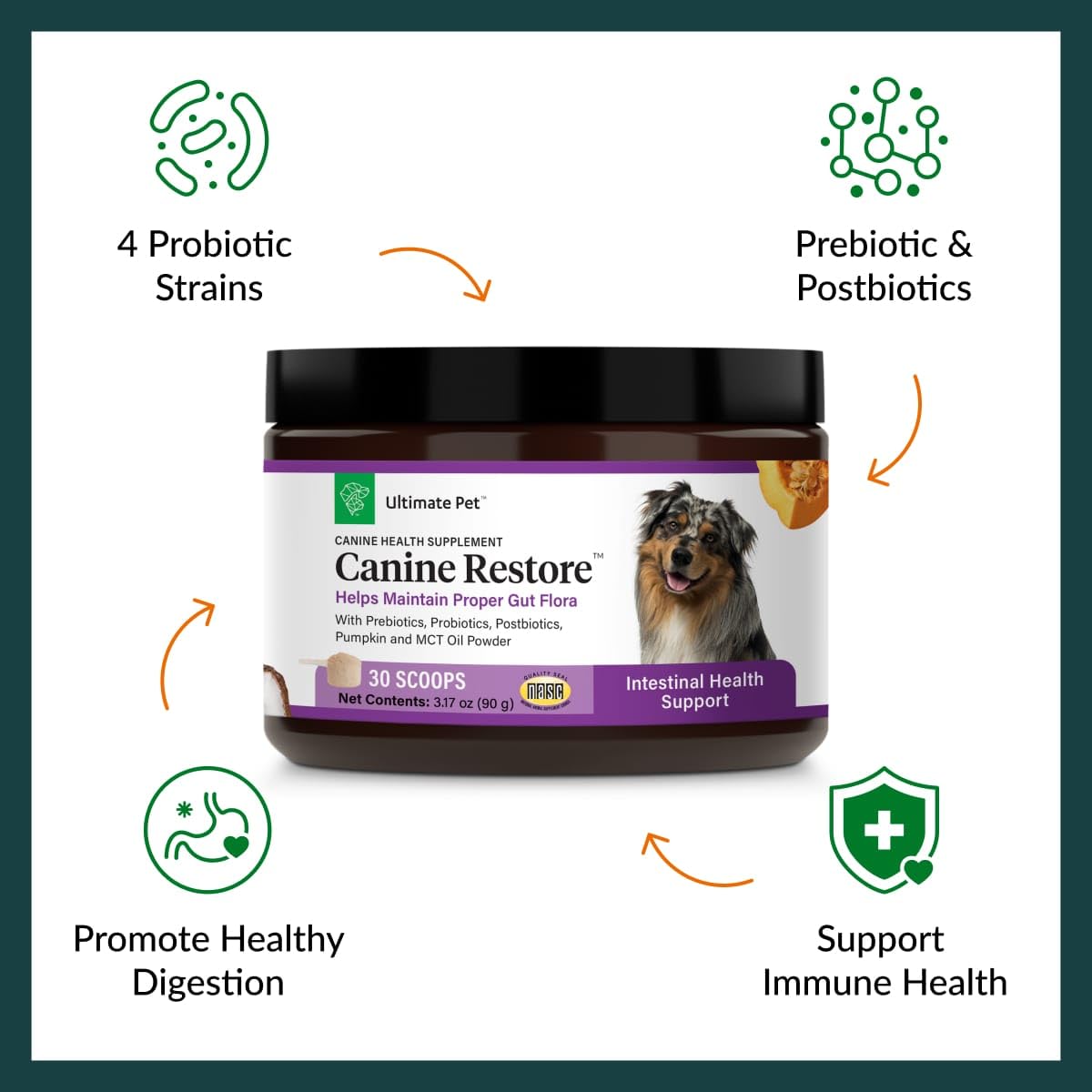 Ultimate Pet Nutrition Canine Restore, Gut Health Supplement with Prebiotics, Probiotics, & Postbiotics for Digestive Health & Immunity Support, Vet Formulated Powder Food Topper ULTIMATE PET NUTRITION uk supplements
