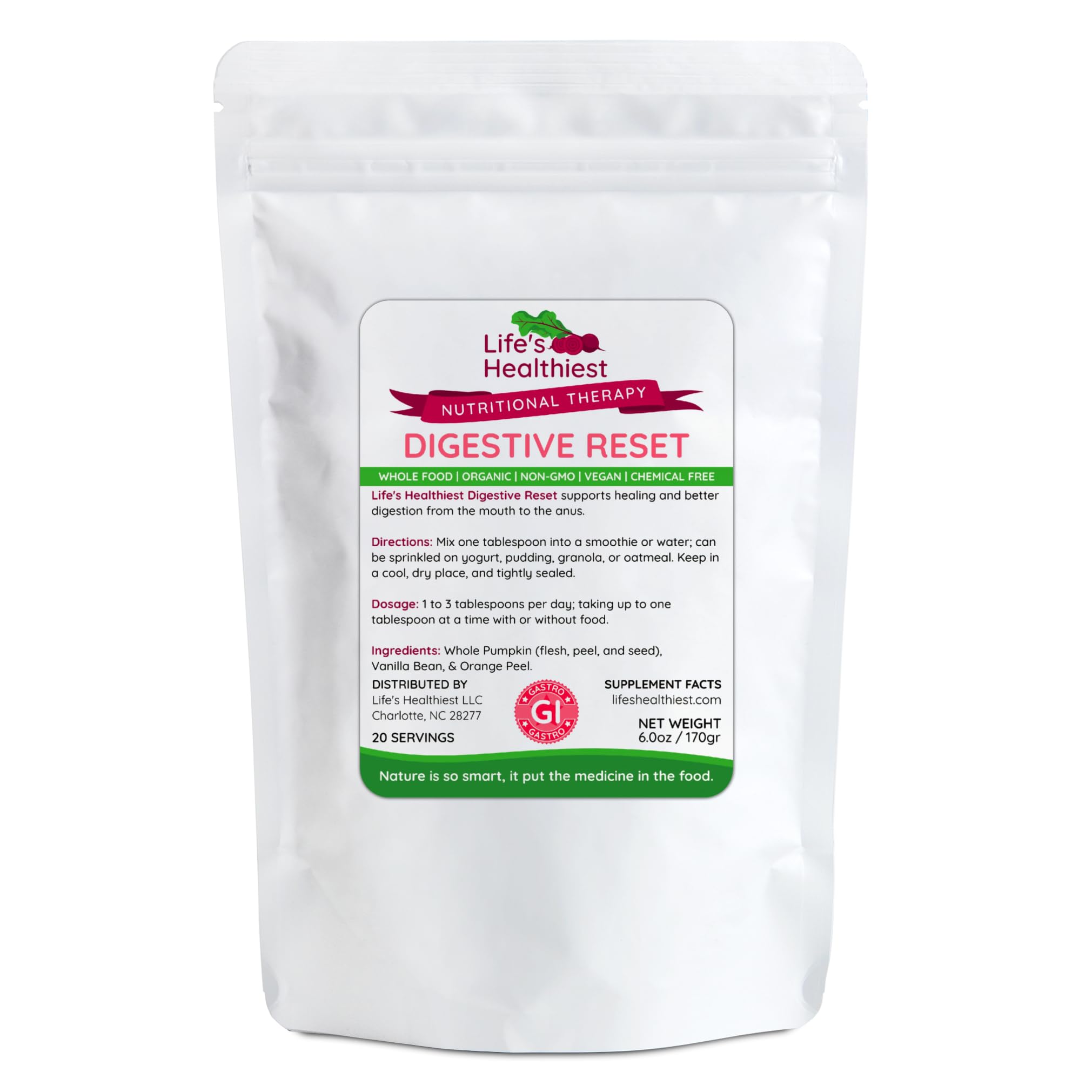 Life's Healthiest Digestive Reset Whole Food Therapy Powder Blend - 100% bioavailable nutrients from Whole Food. Organic, Plant-Based, Non-GMO, Clean and raw. 60 Servings. The Beet Lady uk supplements