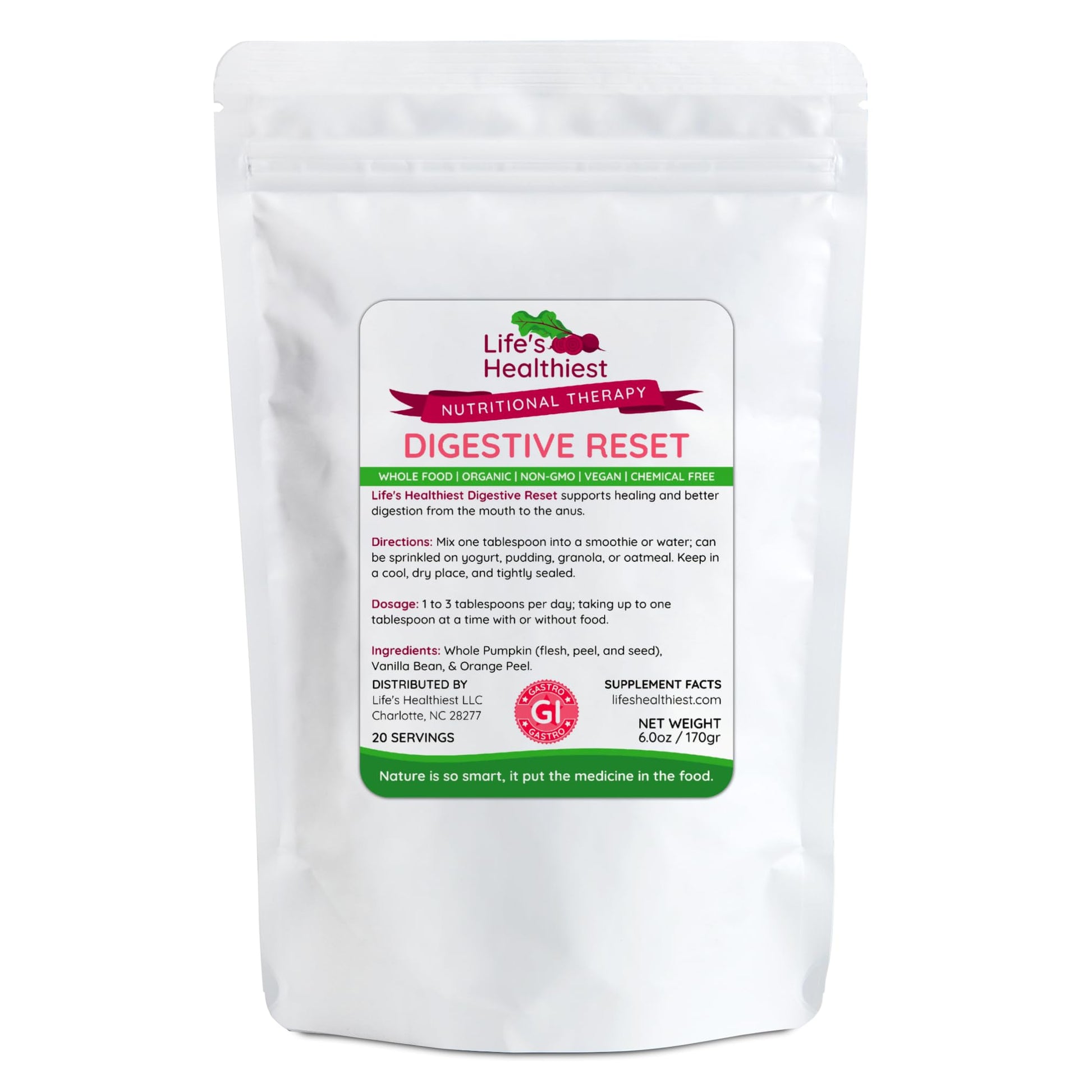 Life's Healthiest Digestive Reset Whole Food Therapy Powder Blend - 100% bioavailable nutrients from Whole Food. Organic, Plant-Based, Non-GMO, Clean and raw. 60 Servings. The Beet Lady uk supplements