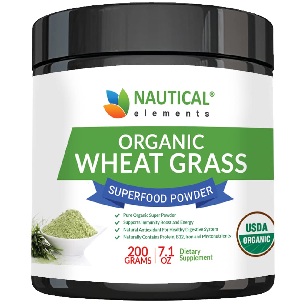 Wheatgrass Powder - USDA Certified Organic Wheat Grass Powder That Is Rich In Essential Amino Acids, Chlorophyll, Antioxidants, Fatty Acids, Minerals & Vitamins - US Grown - Vegan & Non-GMO Superfoods Nautical Elements uk supplements