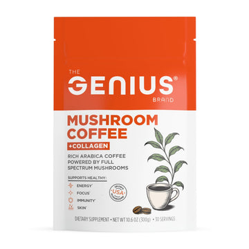 The Genius Brand Organic Mushroom Coffee + Collagen - Daily Energy Support - Healthy Immune Function - Arabica Coffee with Cordyceps, Reishi & Lion's Mane Mushroom Blend - 10.6 oz (30 Servings) The Genius Brand uk supplements