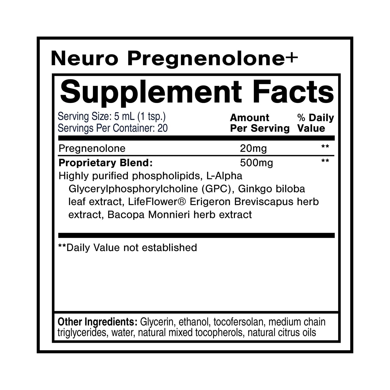 Quicksilver Scientific Neuro Pregnenolone+ - Brain Support Supplement for Neurological Health - Neuroactive Ingredients - Rapid Absorption - Vegan, Sugar-Free & Gluten-Free - 3.38 fl oz (20 Servings) Quicksilver Scientific uk supplements
