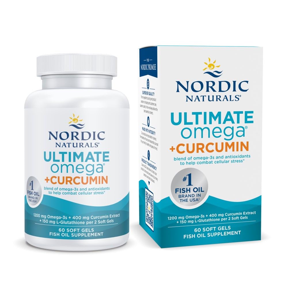 Nordic Naturals Omega Curcumin, Lemon - 60 Soft Gels - 1200 mg Omega-3 + 400 mg Optimized Curcumin - Combats Cellular Stress - Non-GMO - 30 Servings Nordic Naturals uk supplements